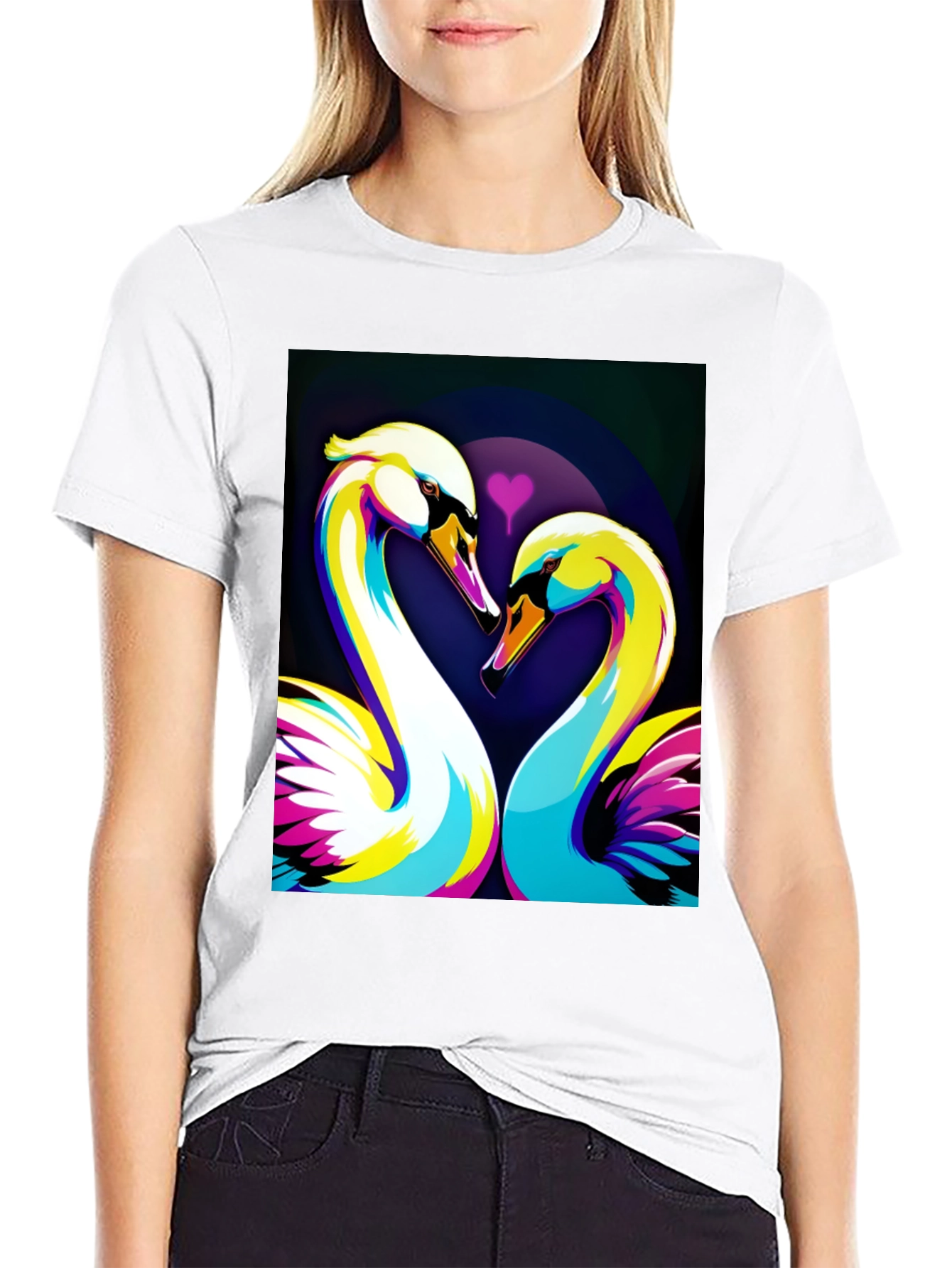 Swan Love Graphic Tee - Stylish Black T-Shirt