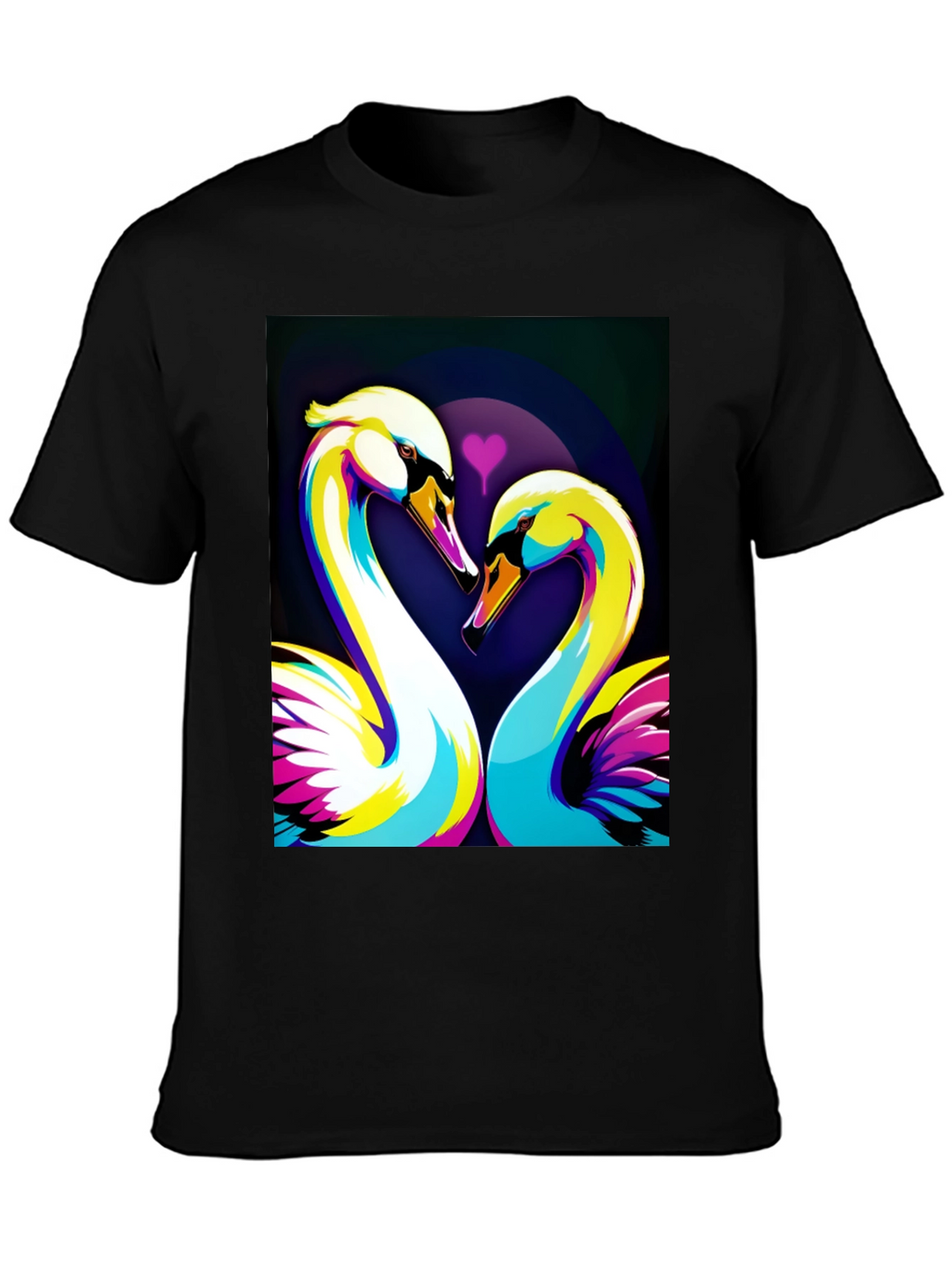 Swan Love Graphic Tee - Stylish Black T-Shirt