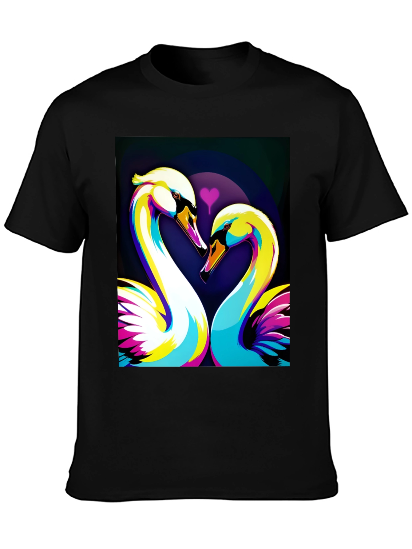 Swan Love Graphic Tee - Stylish Black T-Shirt