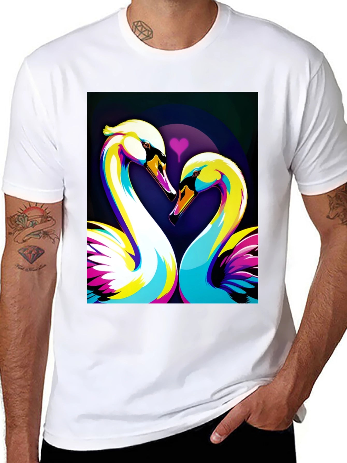 Swan Love Graphic Tee - Stylish Black T-Shirt