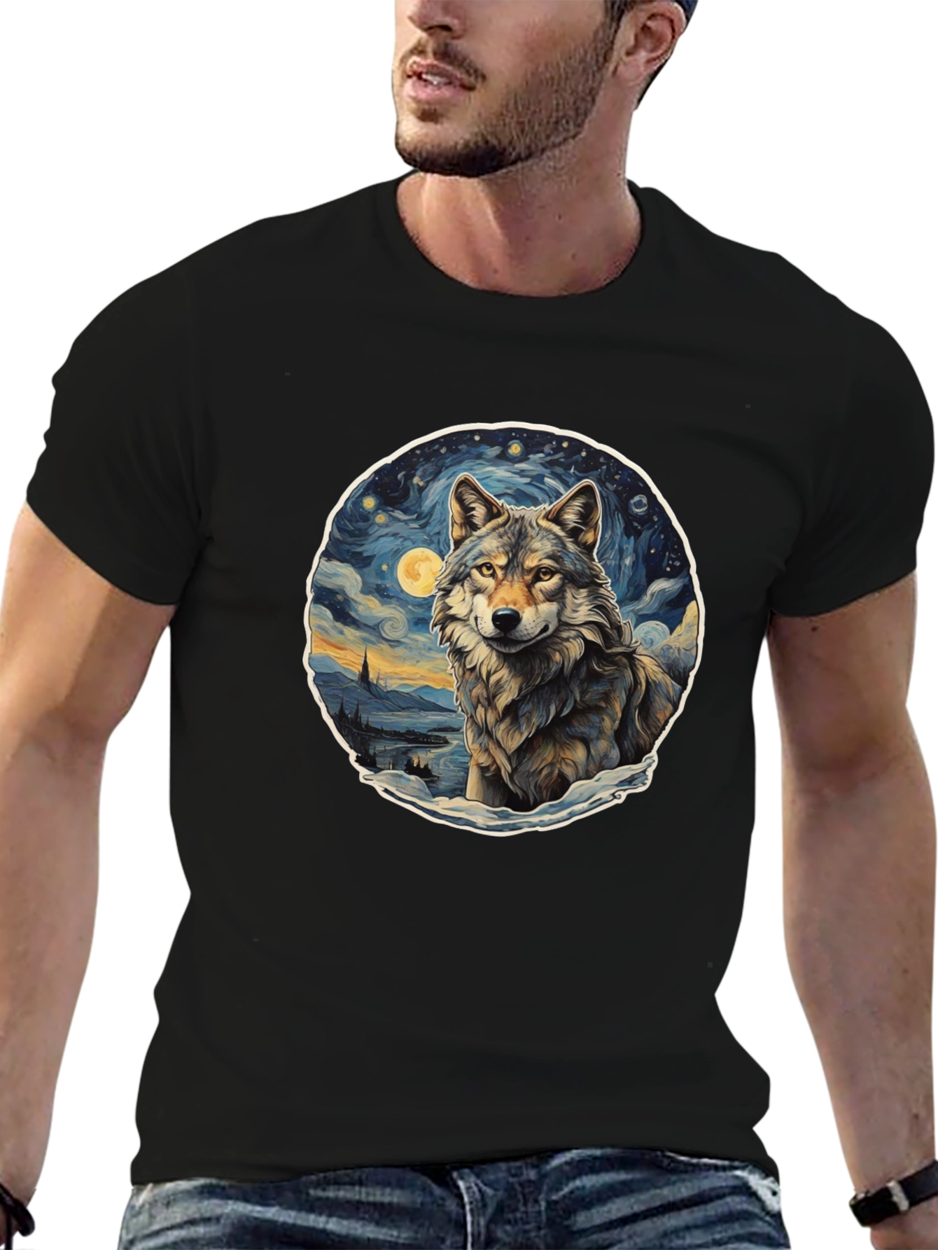 Wolf Starry Night Graphic Tee