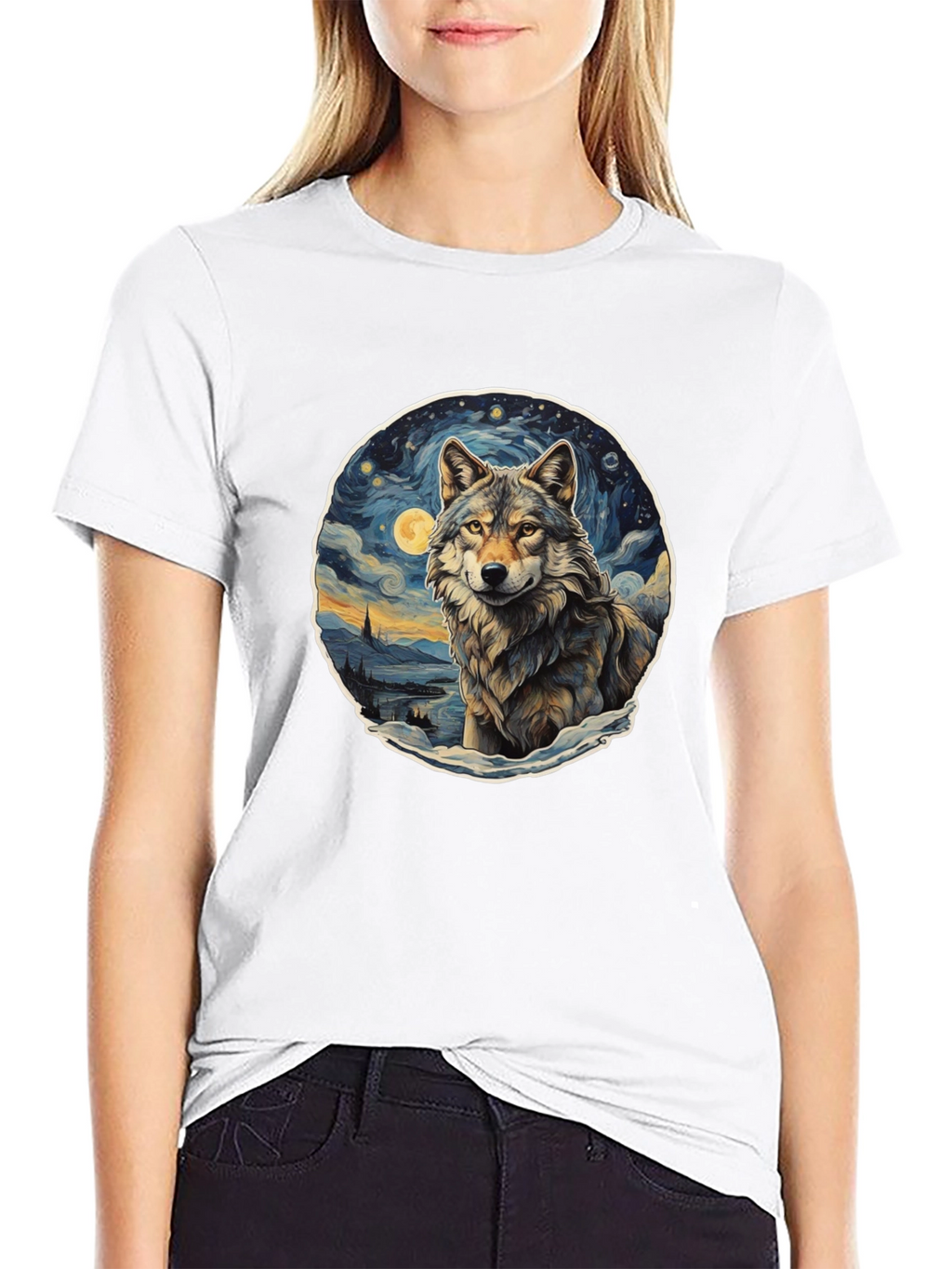 Wolf Starry Night Graphic Tee