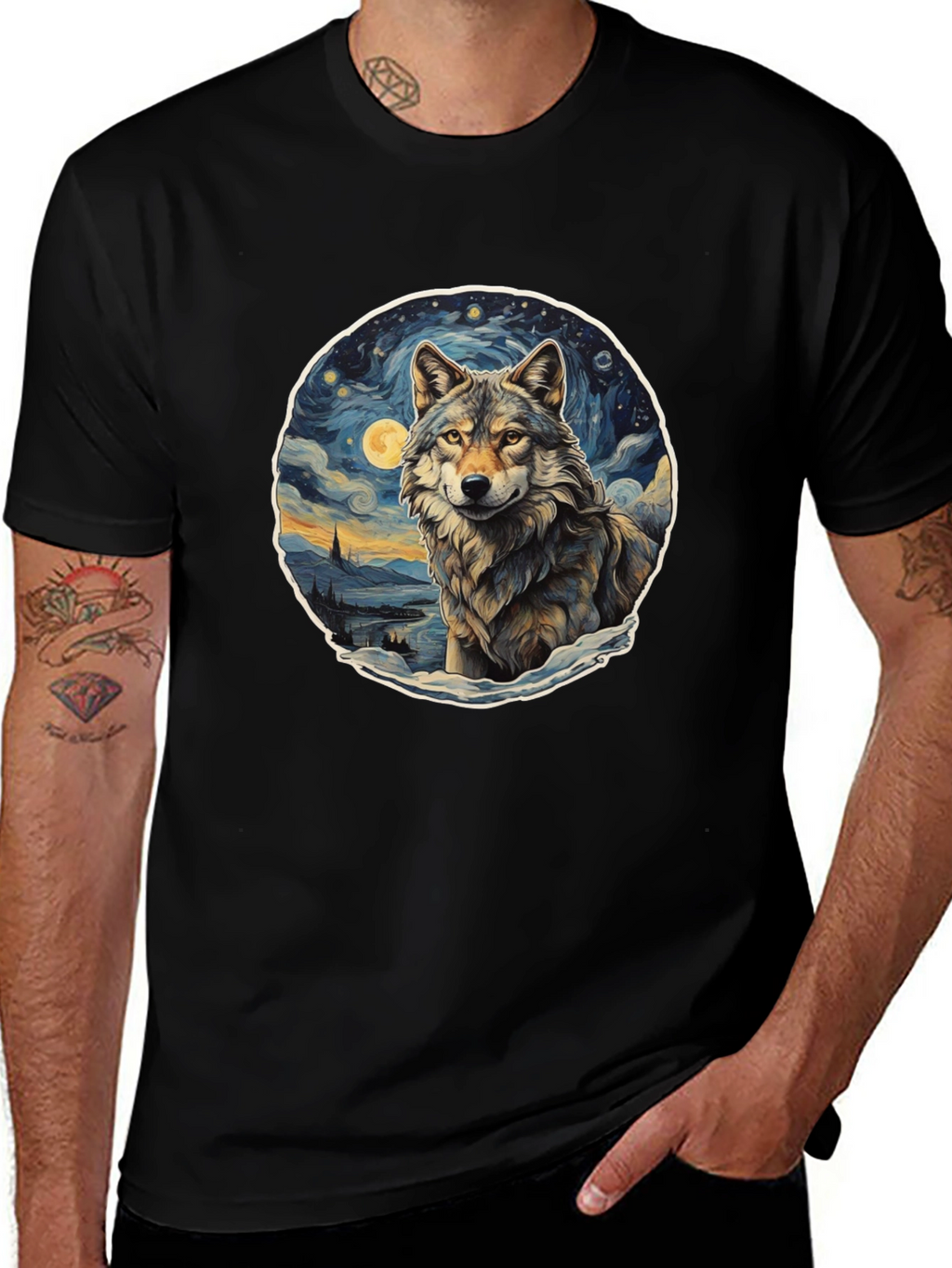 Wolf Starry Night Graphic Tee