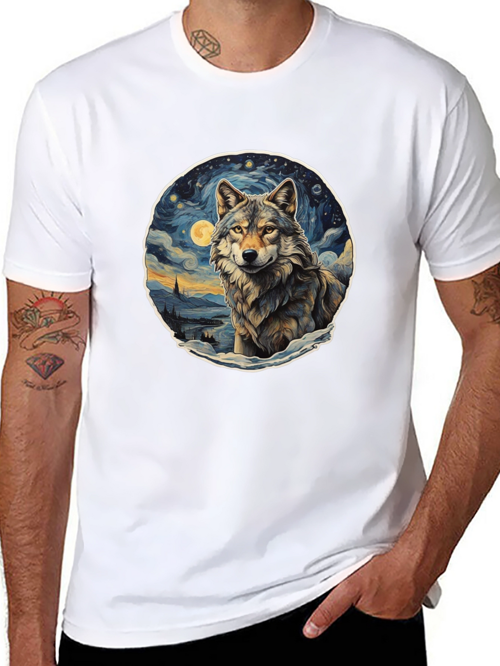Wolf Starry Night Graphic Tee