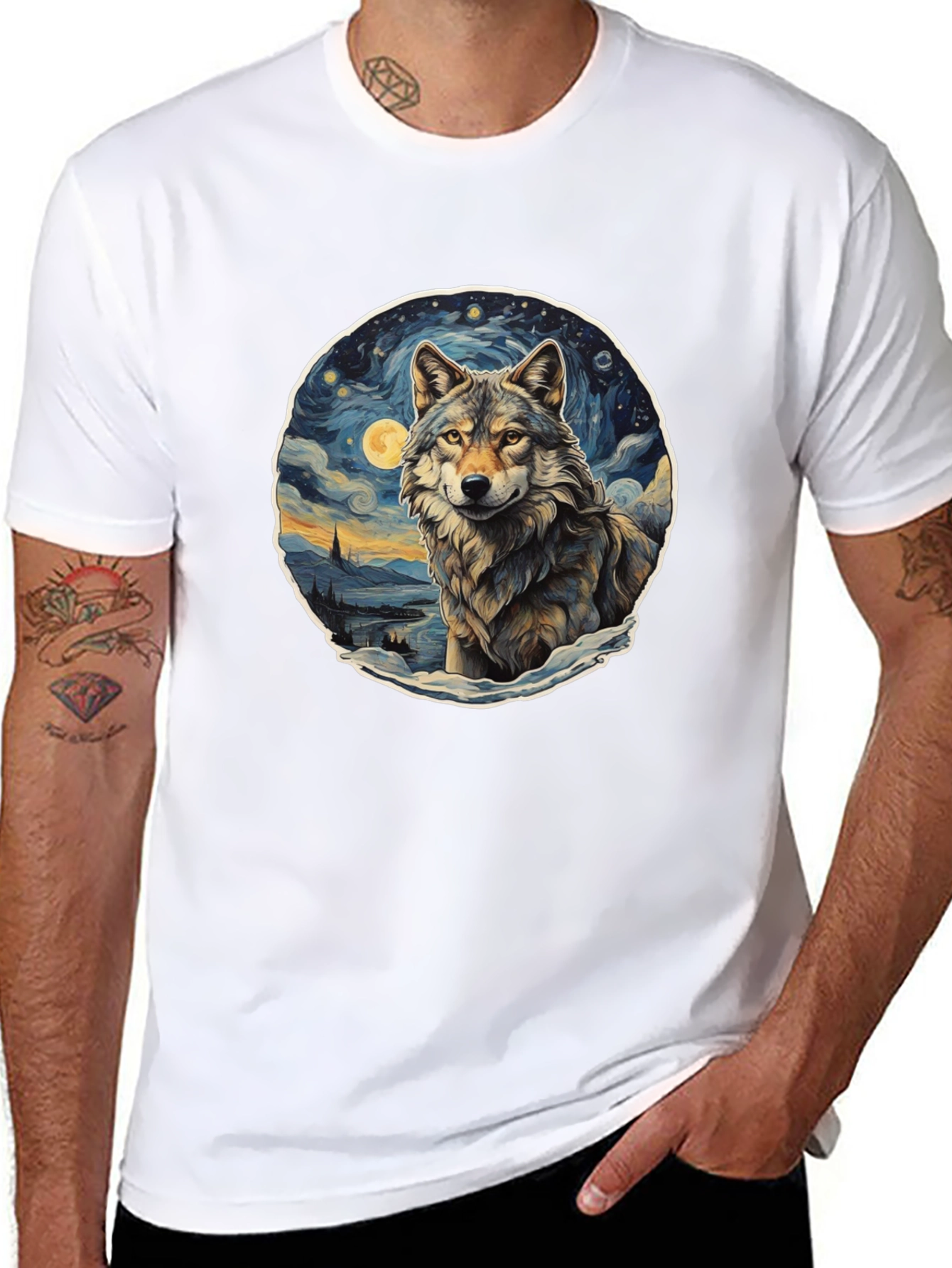 Wolf Starry Night Graphic Tee