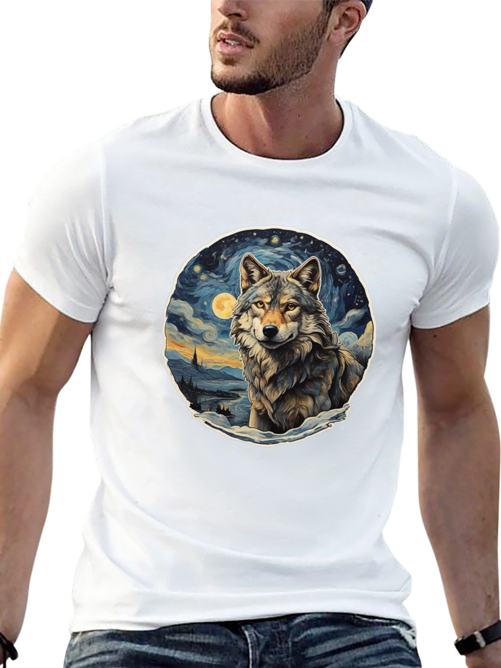 Wolf Starry Night Graphic Tee