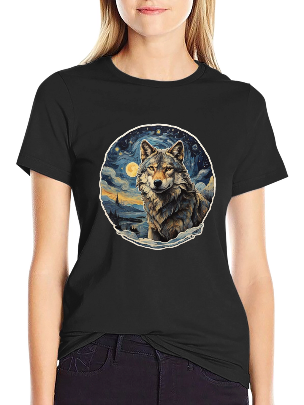 Wolf Starry Night Graphic Tee