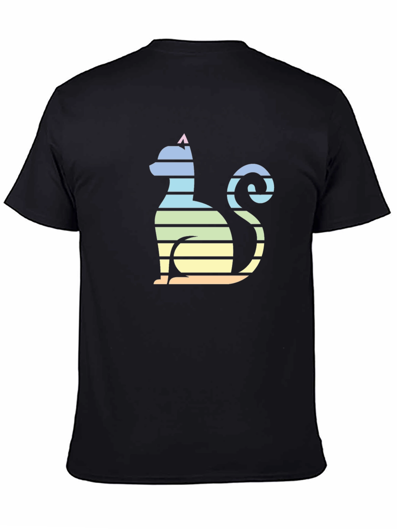 Striped Cat Graphic Tee - Mens Black T-Shirt