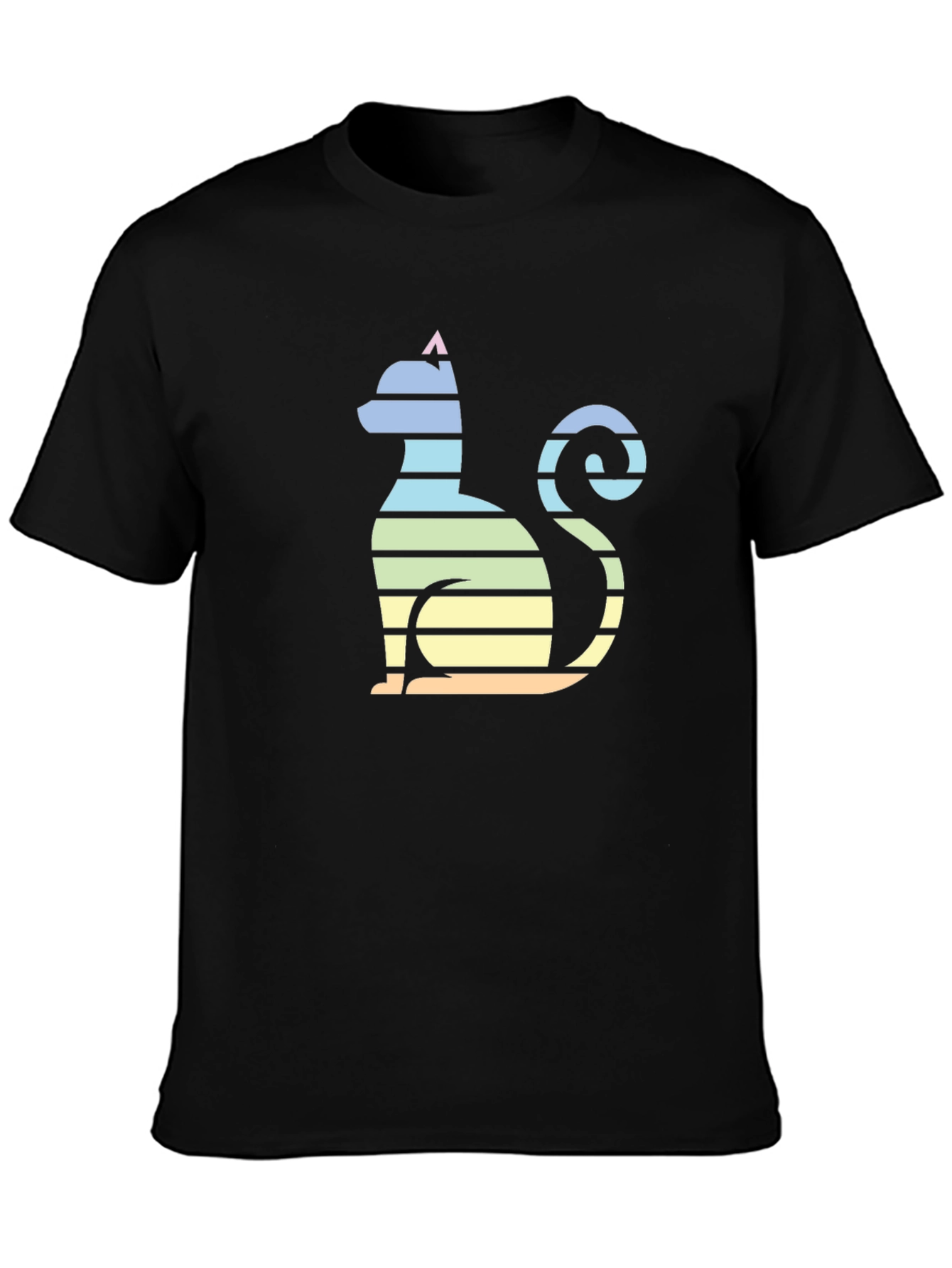 Striped Cat Graphic Tee - Mens Black T-Shirt