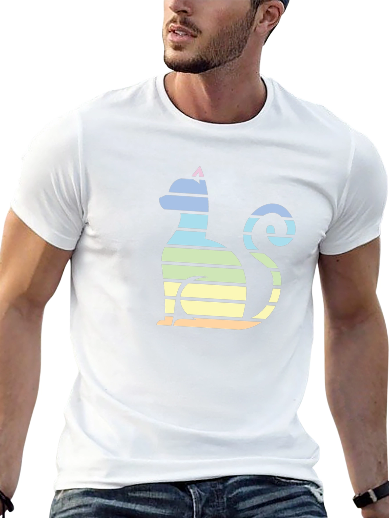 Striped Cat Graphic Tee - Mens Black T-Shirt