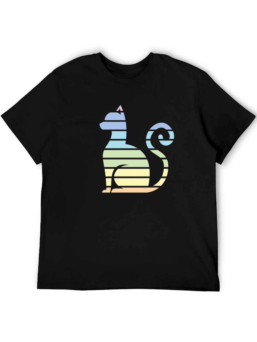 Striped Cat Graphic Tee - Mens Black T-Shirt