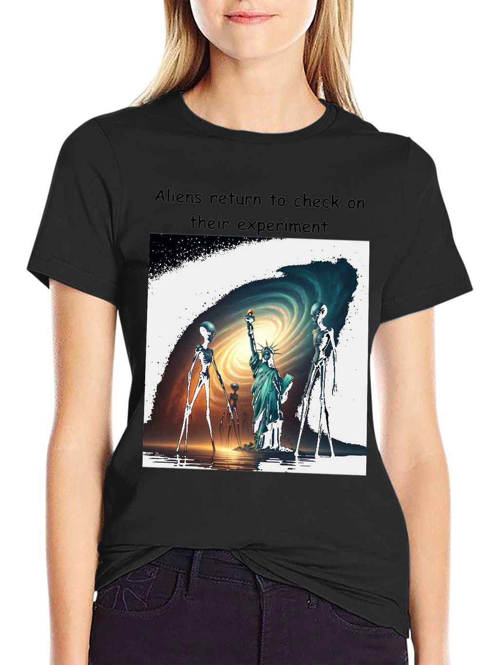 Aliens Visit Statue of Liberty Graphic Tee