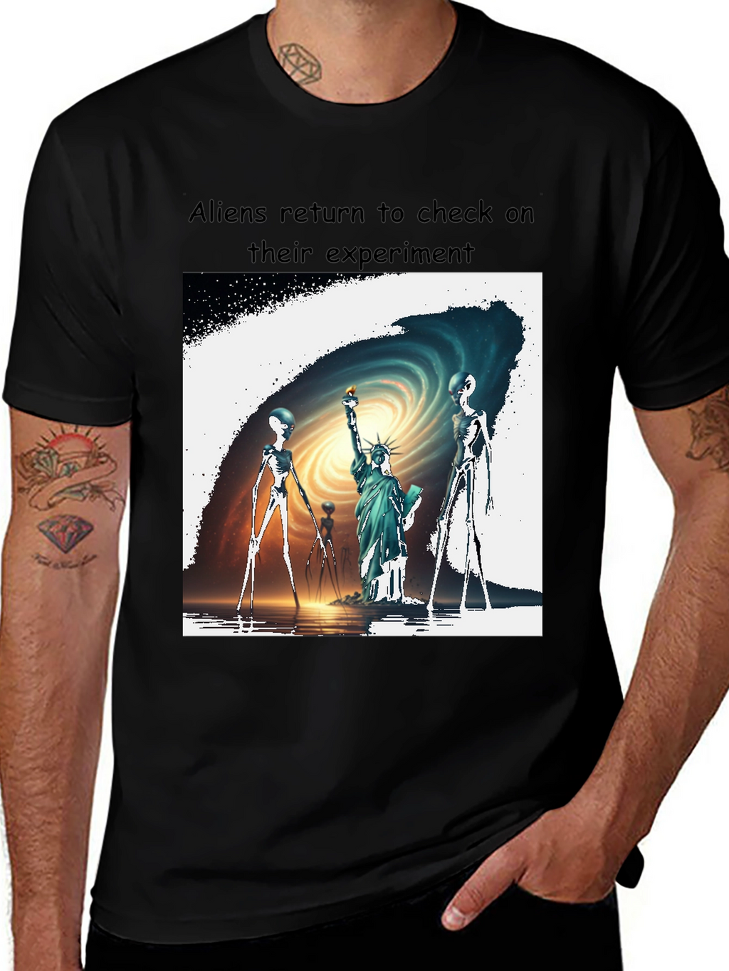 Aliens Visit Statue of Liberty Graphic Tee