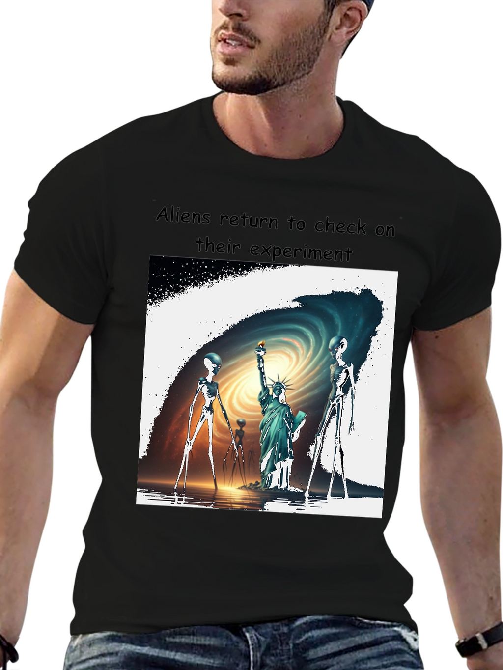 Aliens Visit Statue of Liberty Graphic Tee