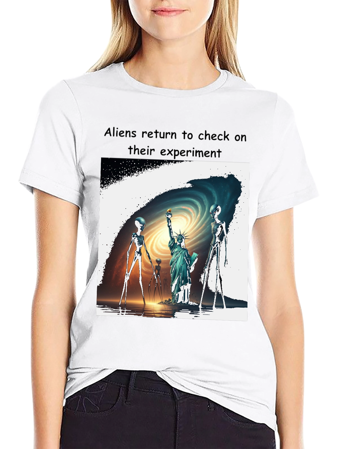 Aliens Visit Statue of Liberty Graphic Tee