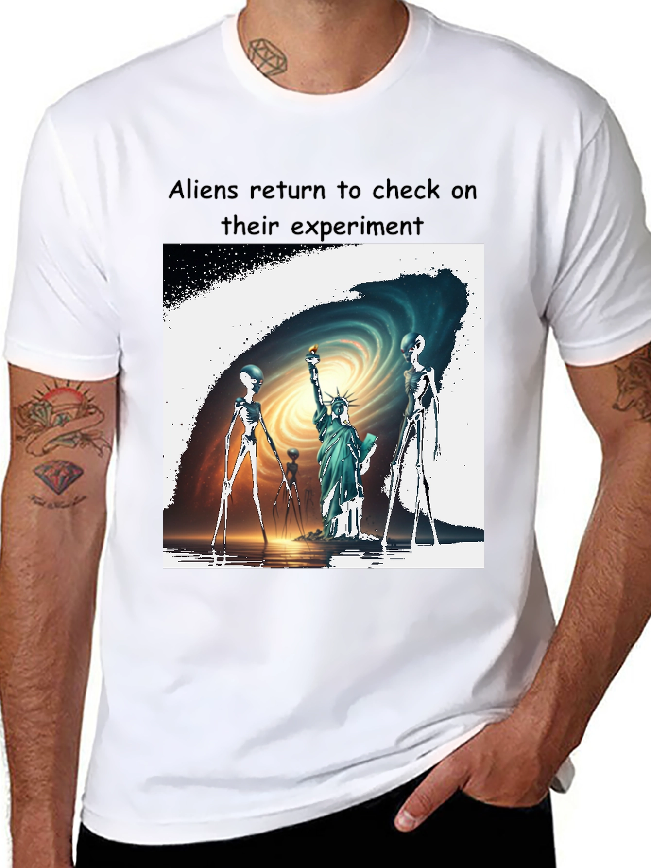 Aliens Visit Statue of Liberty Graphic Tee