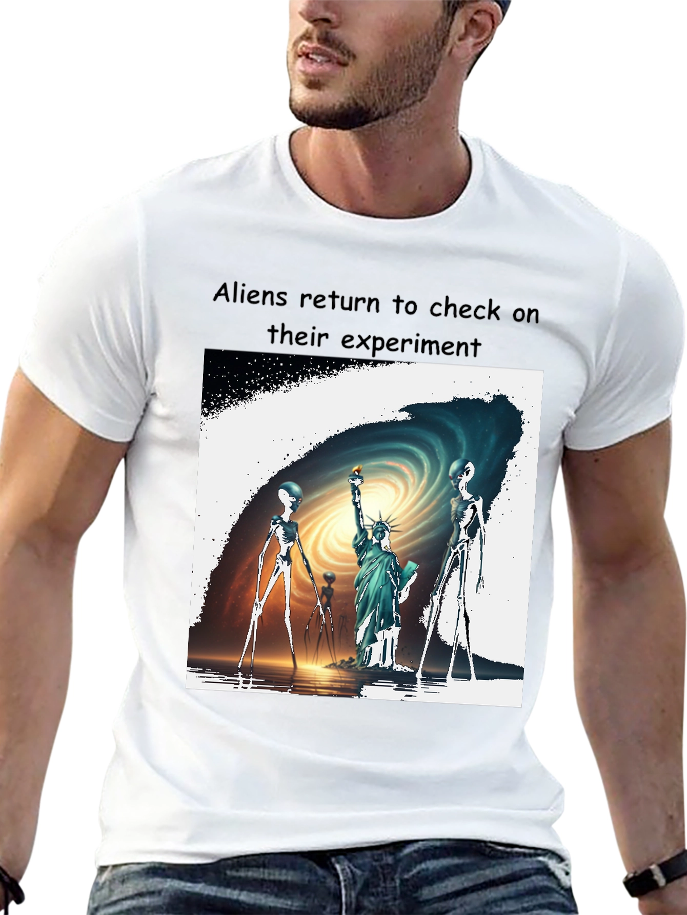 Aliens Visit Statue of Liberty Graphic Tee