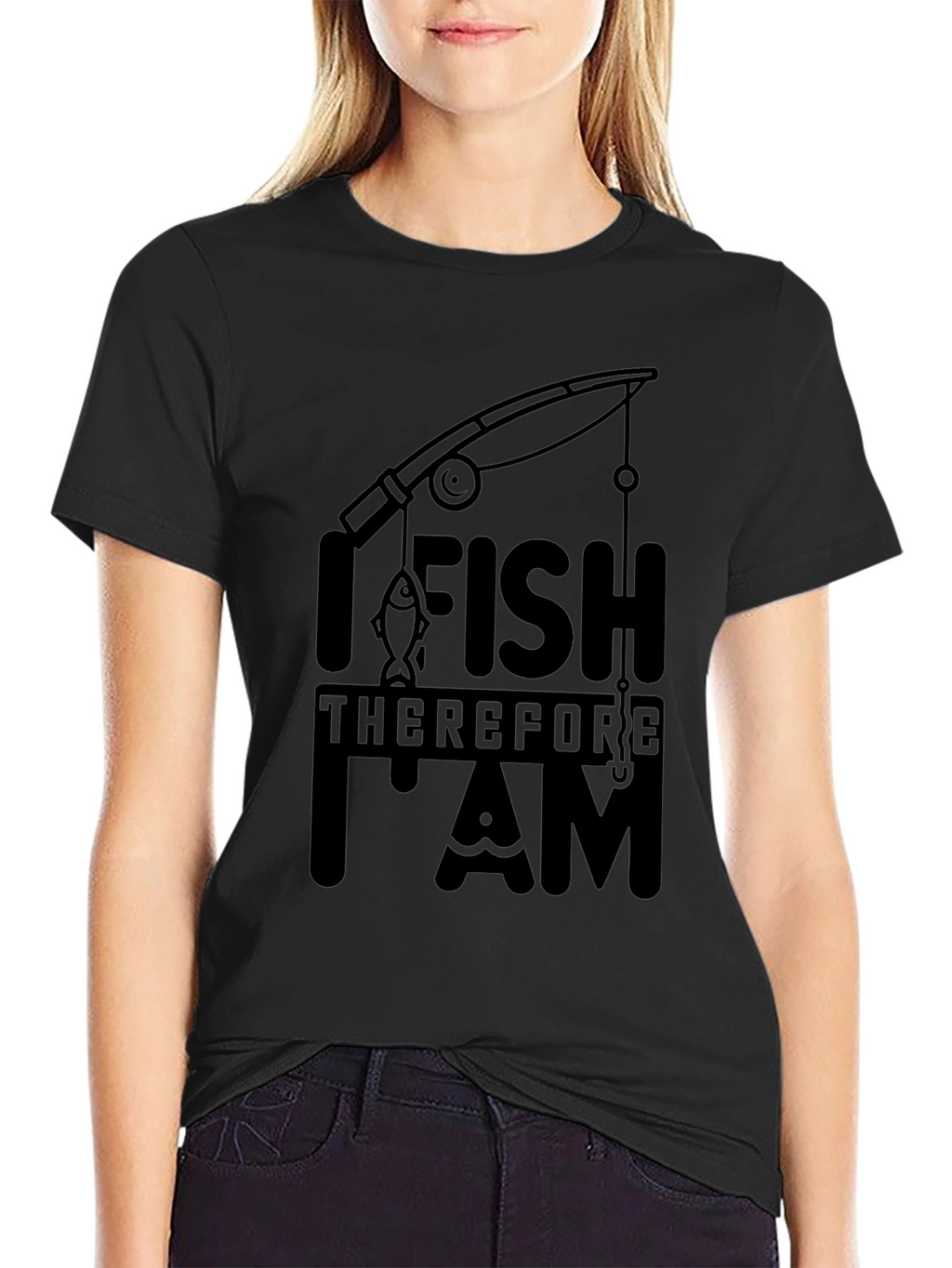 I Fish Therefore I Am Black T-Shirt