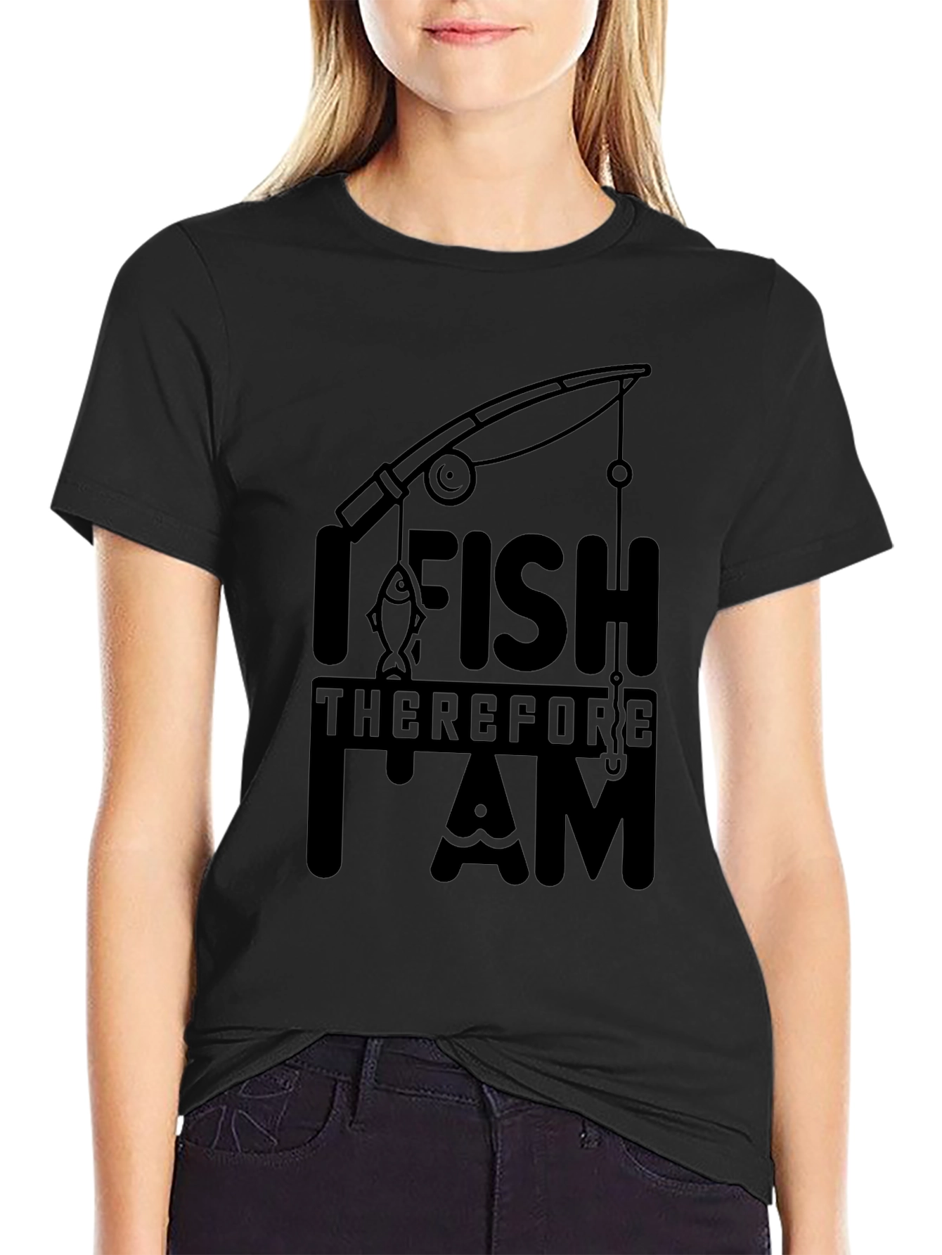 I Fish Therefore I Am Black T-Shirt