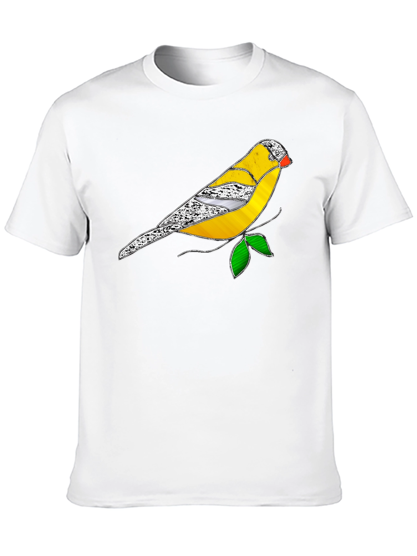 Black T-Shirt with Stained Glass Bird Design