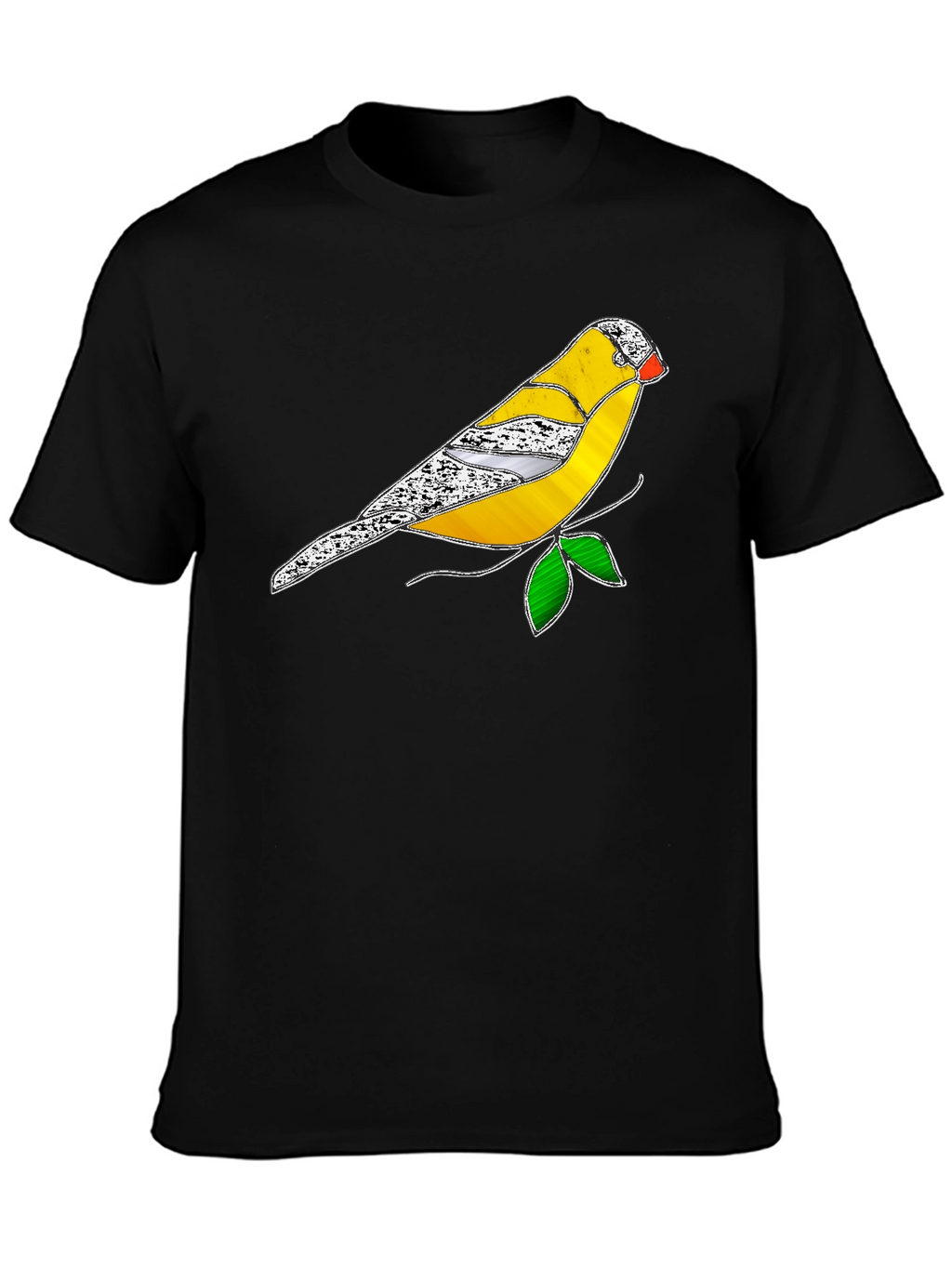 Black T-Shirt with Stained Glass Bird Design
