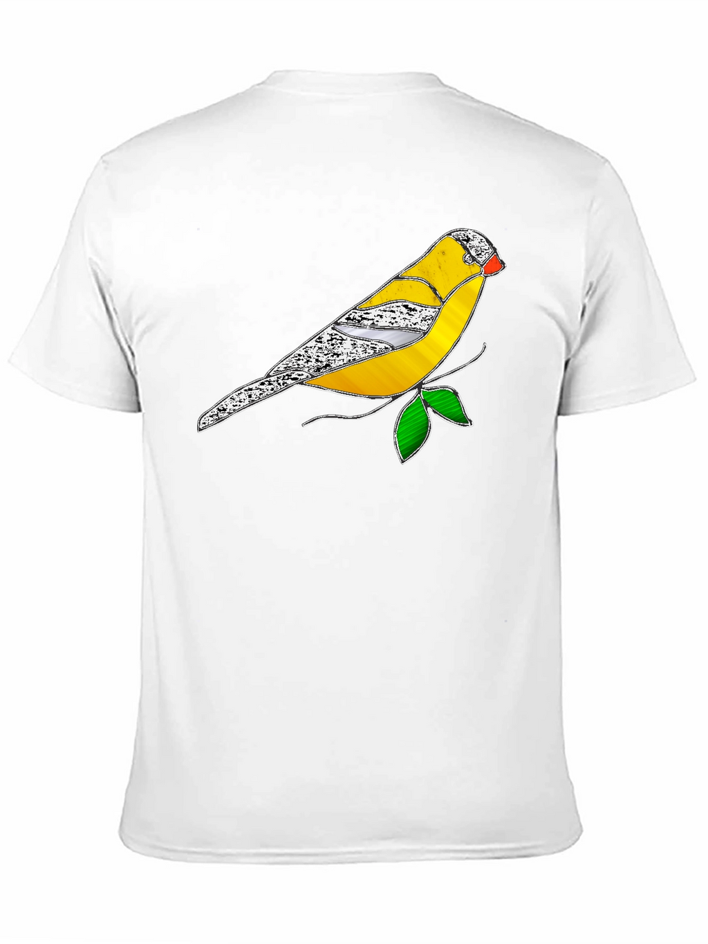Black T-Shirt with Stained Glass Bird Design