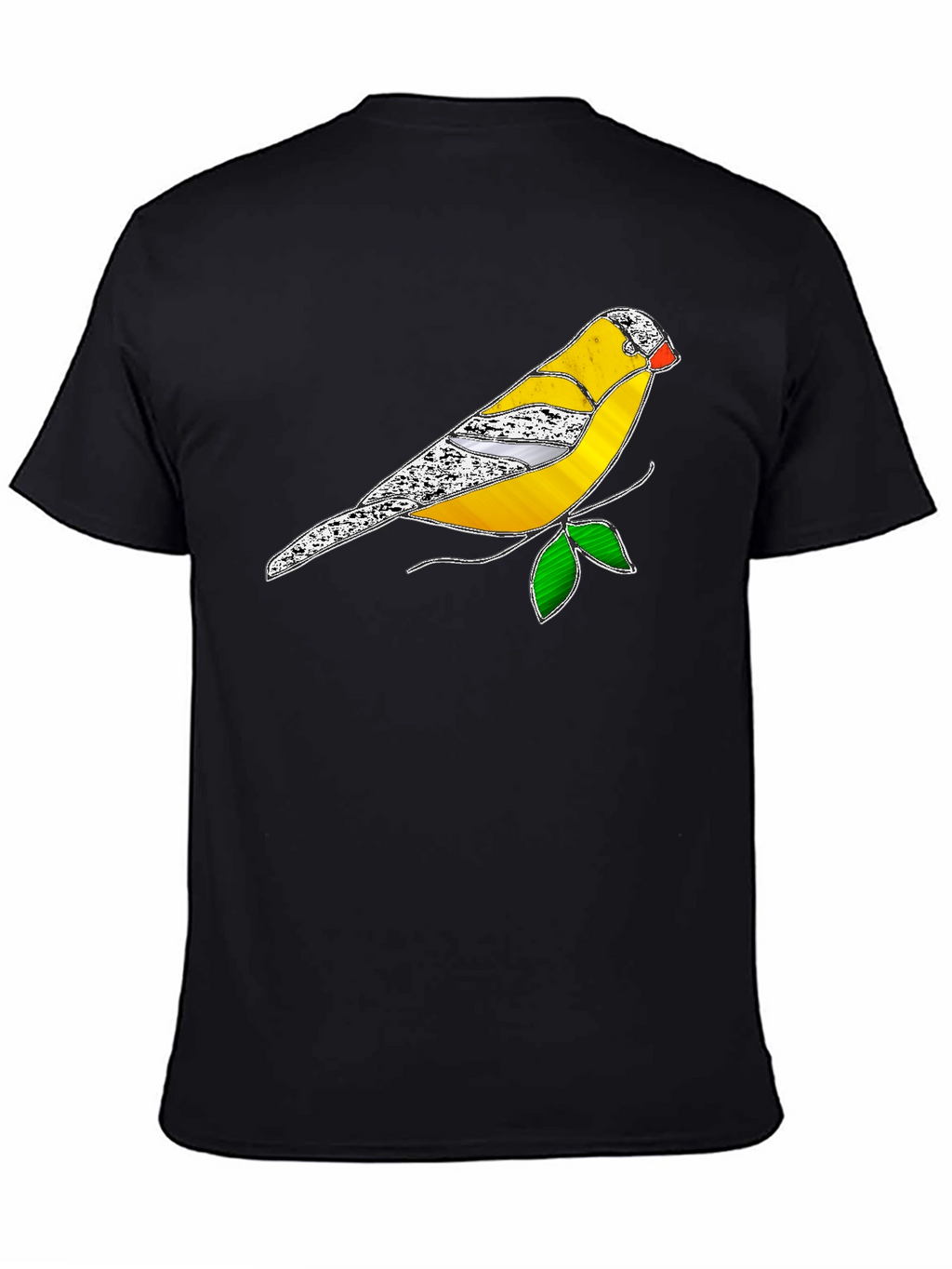 Black T-Shirt with Stained Glass Bird Design