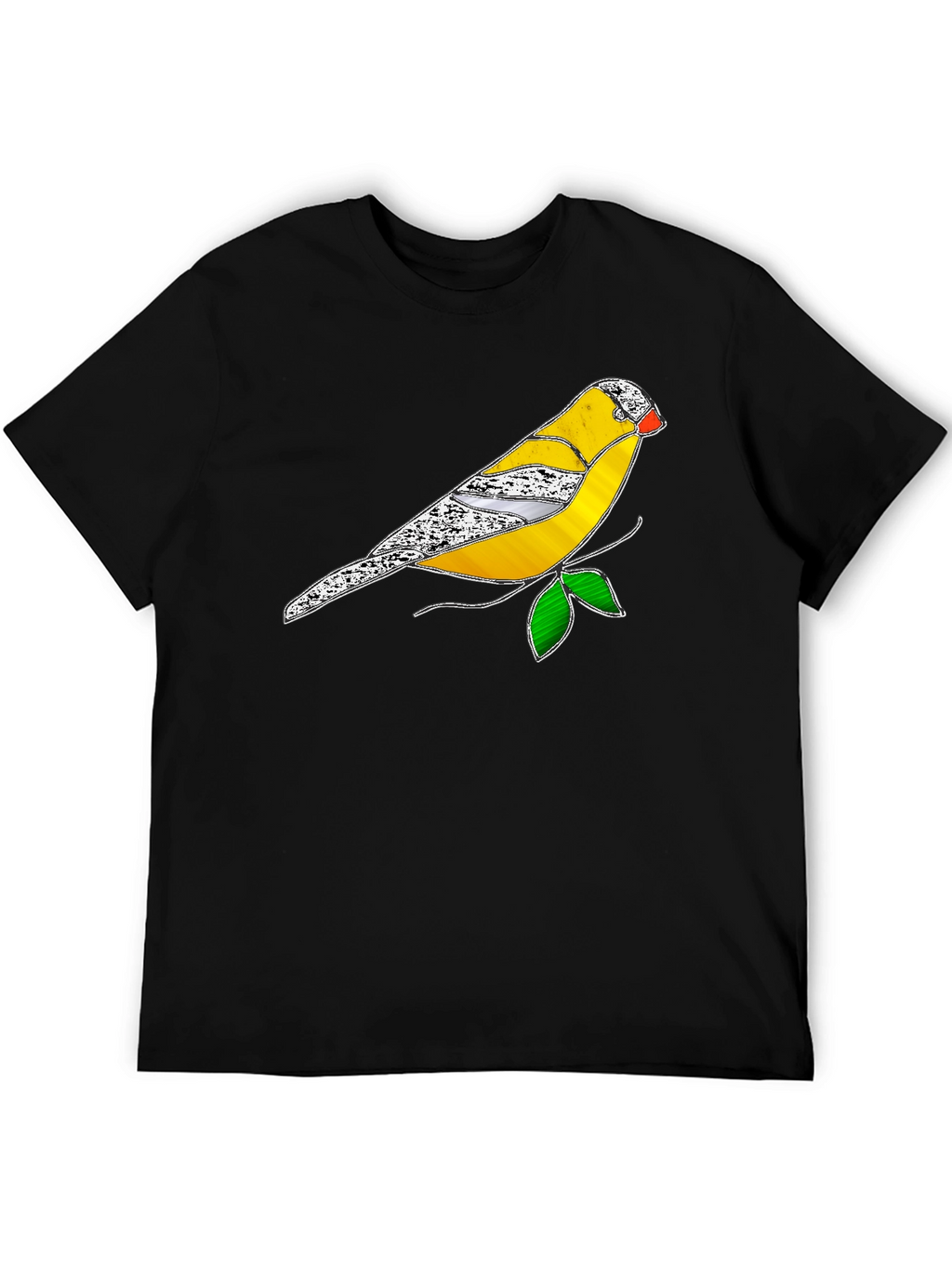 Black T-Shirt with Stained Glass Bird Design