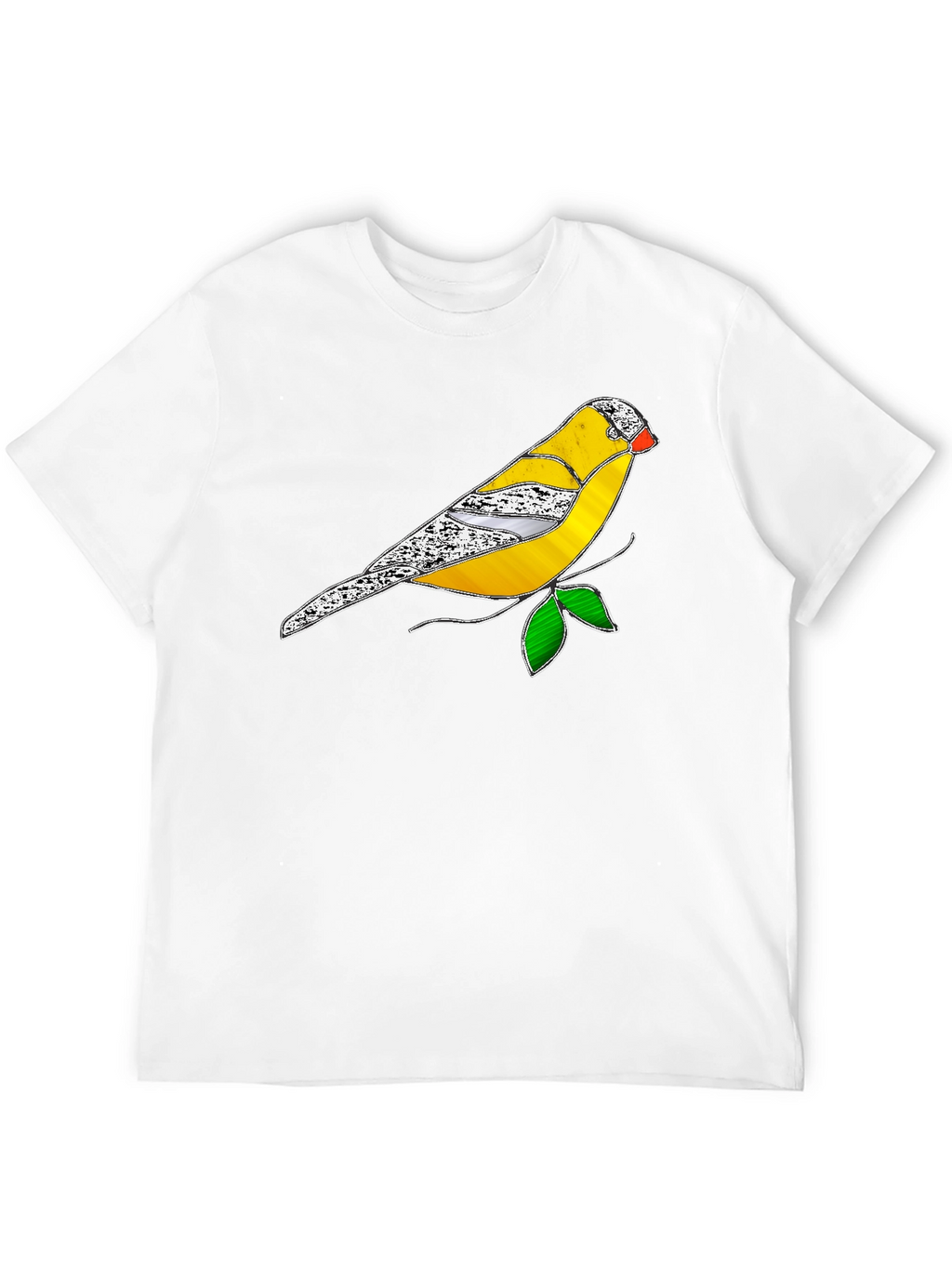 Black T-Shirt with Stained Glass Bird Design