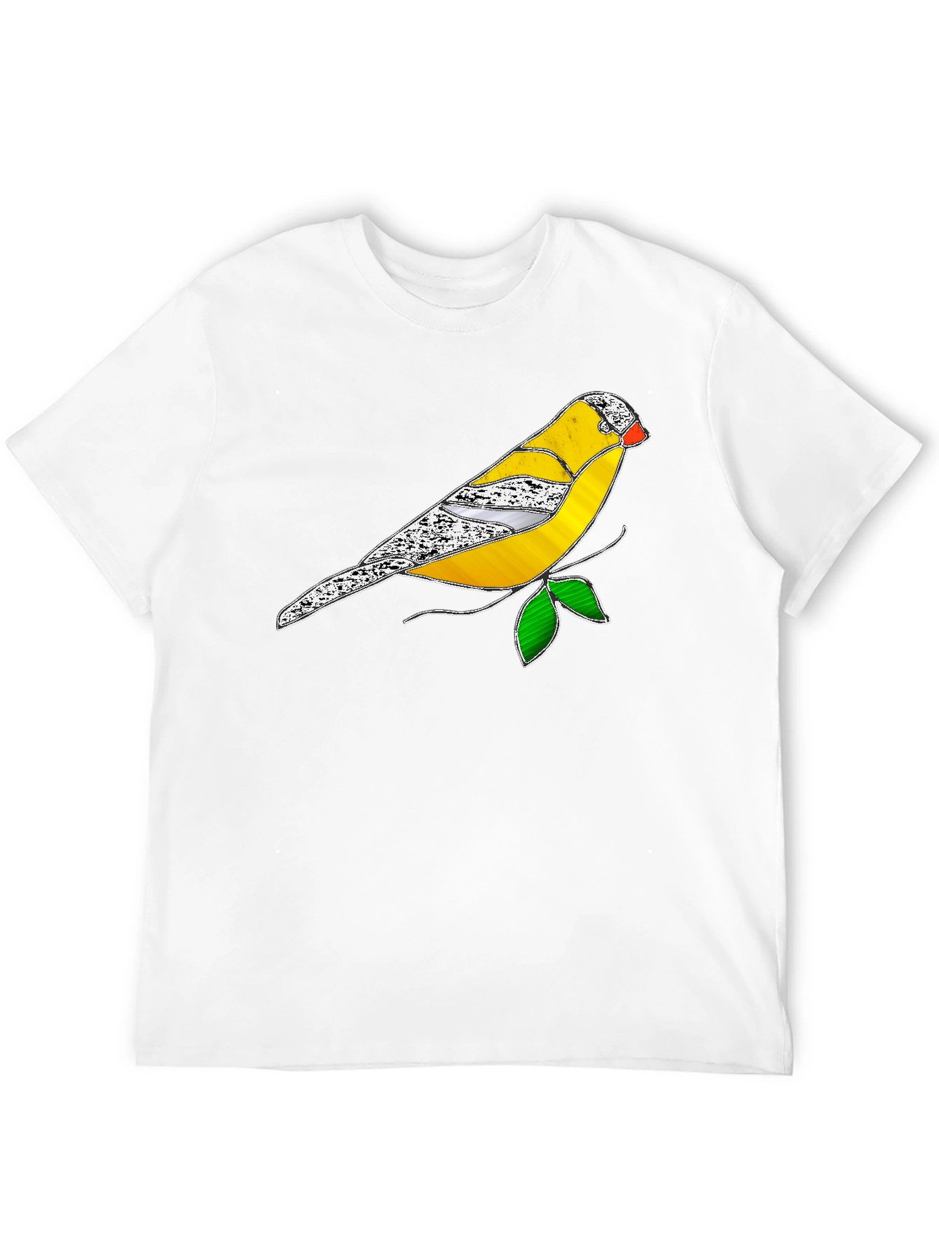 Black T-Shirt with Stained Glass Bird Design