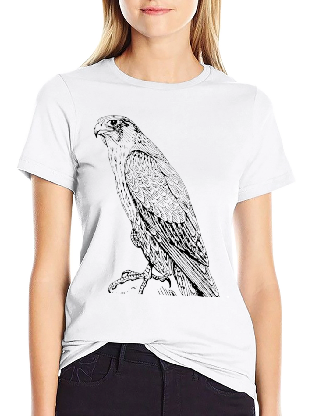 Black T-Shirt with Falcon Print