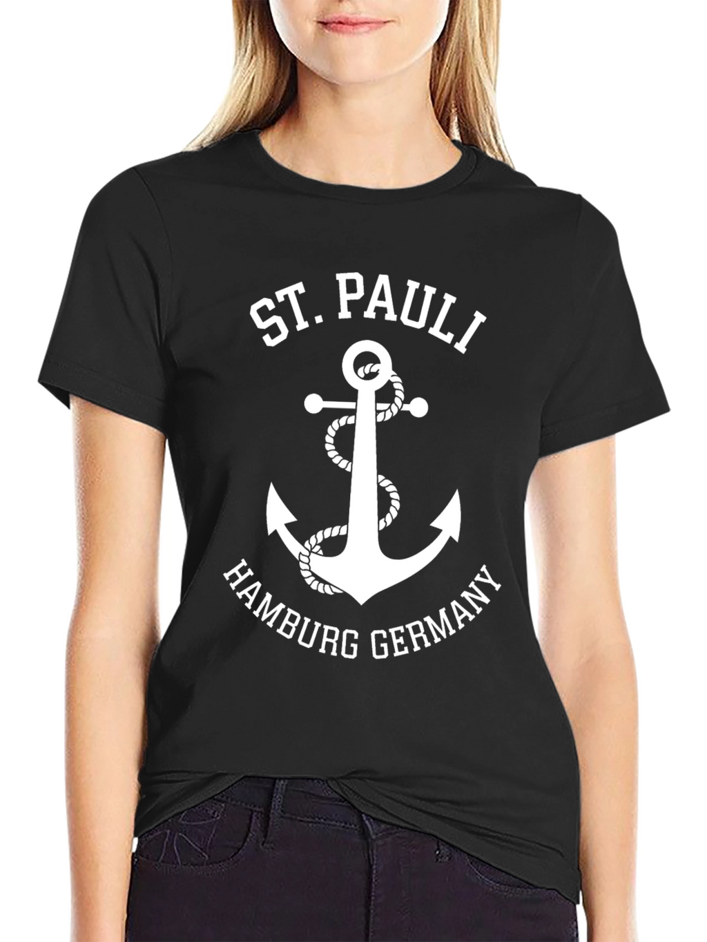 St. Pauli Hamburg Germany Anchor Black T-Shirt