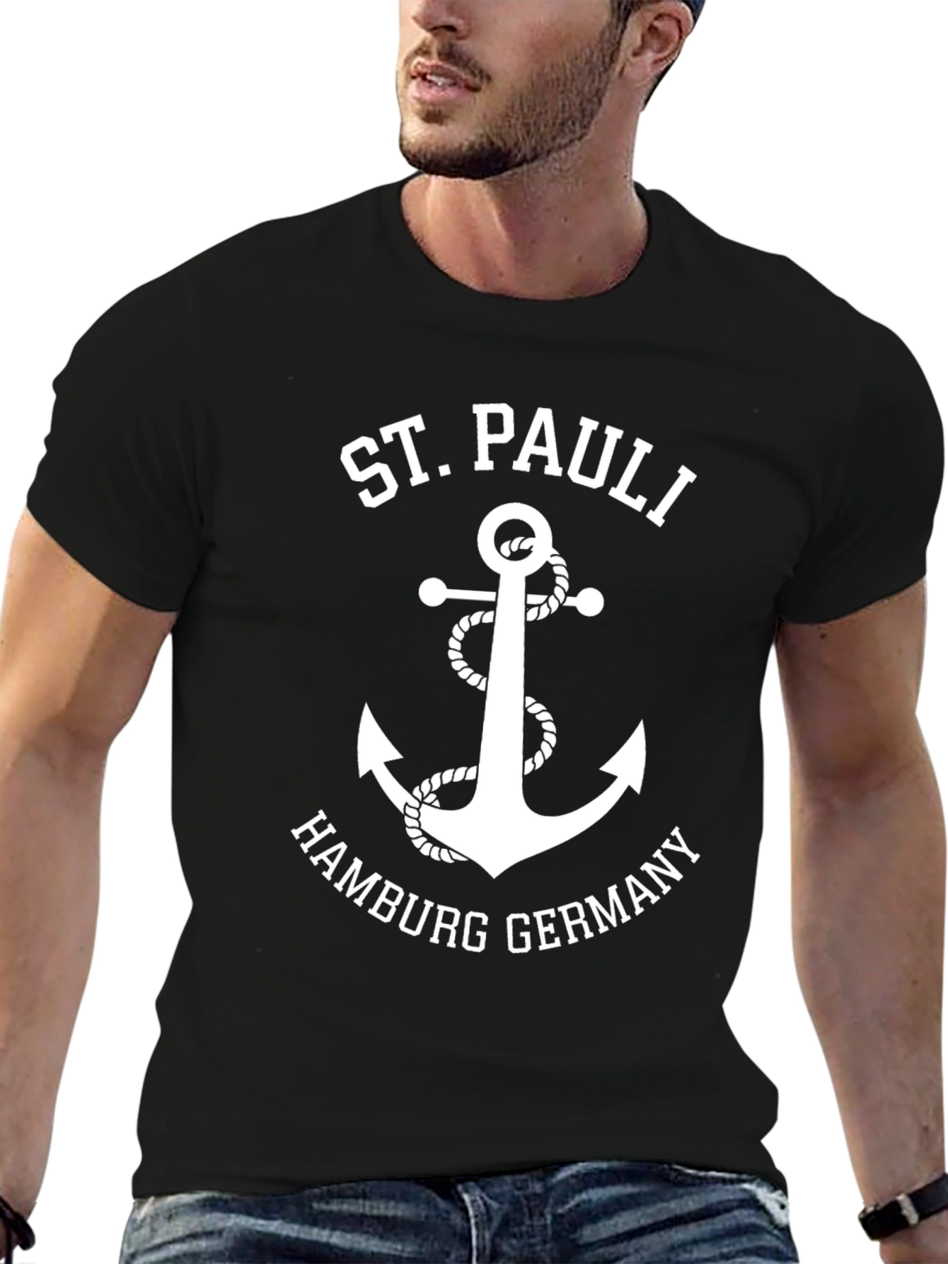 St. Pauli Hamburg Germany Anchor Black T-Shirt