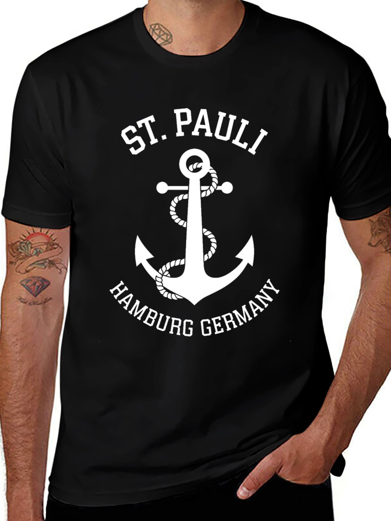St. Pauli Hamburg Germany Anchor Black T-Shirt