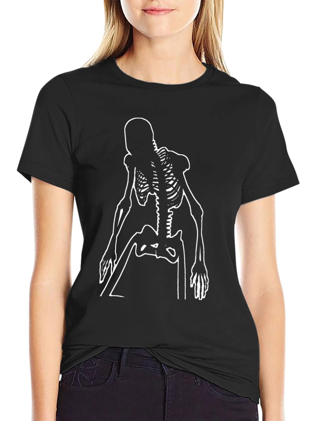 Skeleton Outline Graphic Tee - Black
