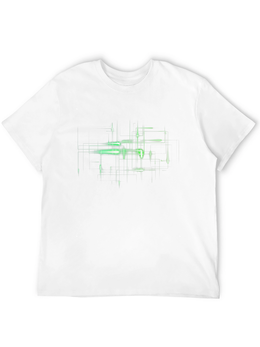 Futuristic Green Grid Graphic Black T-Shirt