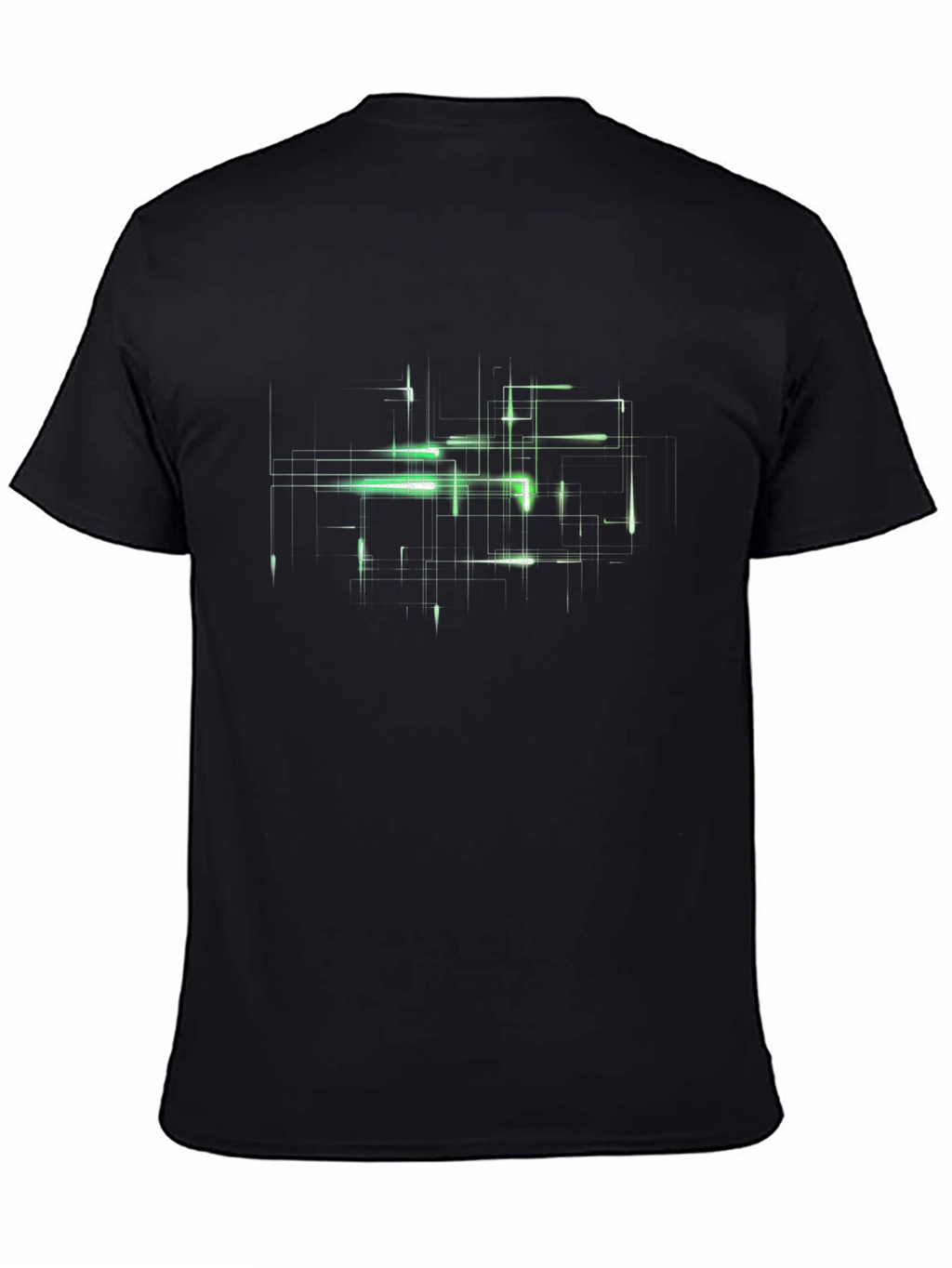 Futuristic Green Grid Graphic Black T-Shirt
