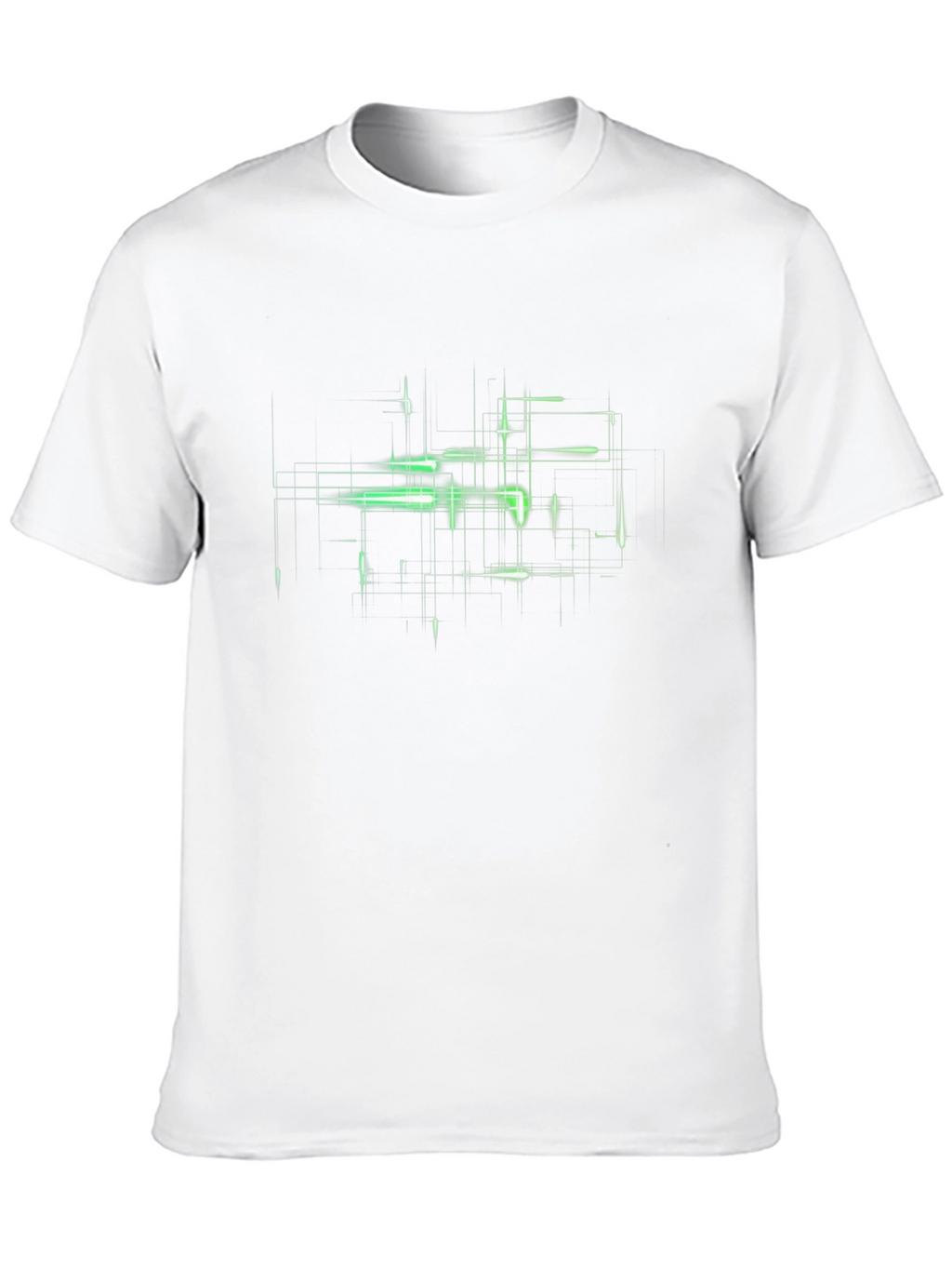 Futuristic Green Grid Graphic Black T-Shirt