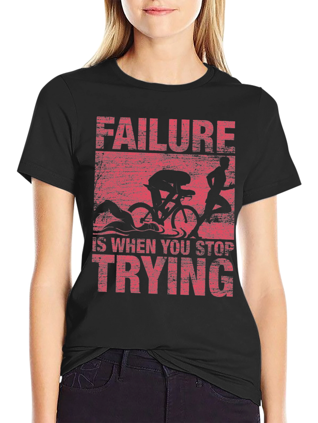 Motivational Triathlon T-Shirt: Never Stop Trying!
