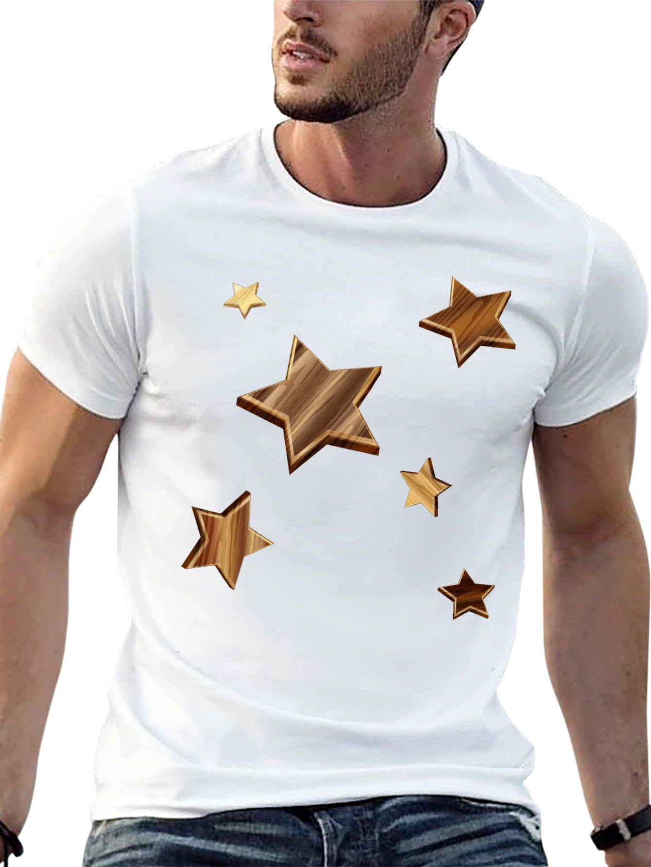Starry Woodgrain Tee - Casual Cotton Comfort