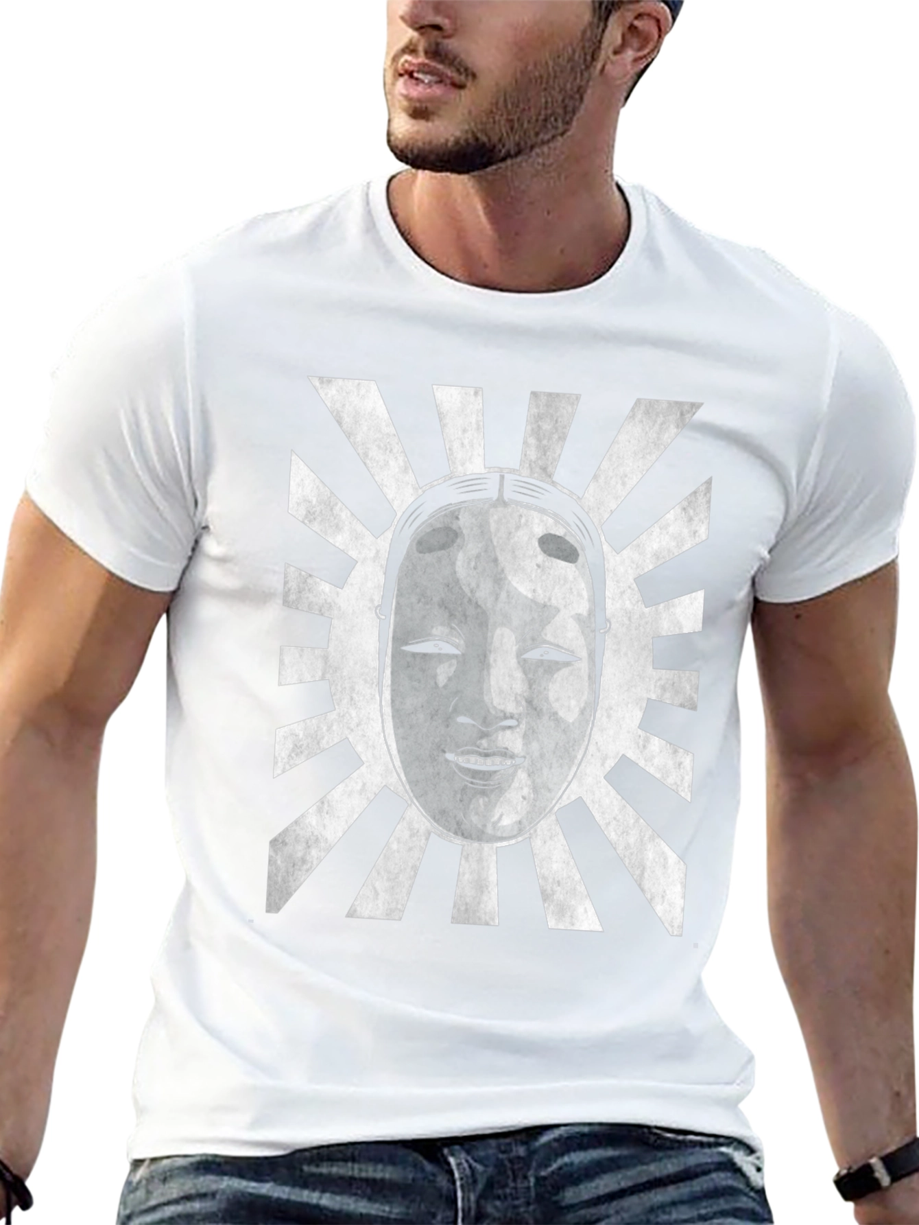 Japanese Noh Mask Graphic Tee - Black Cotton Blend