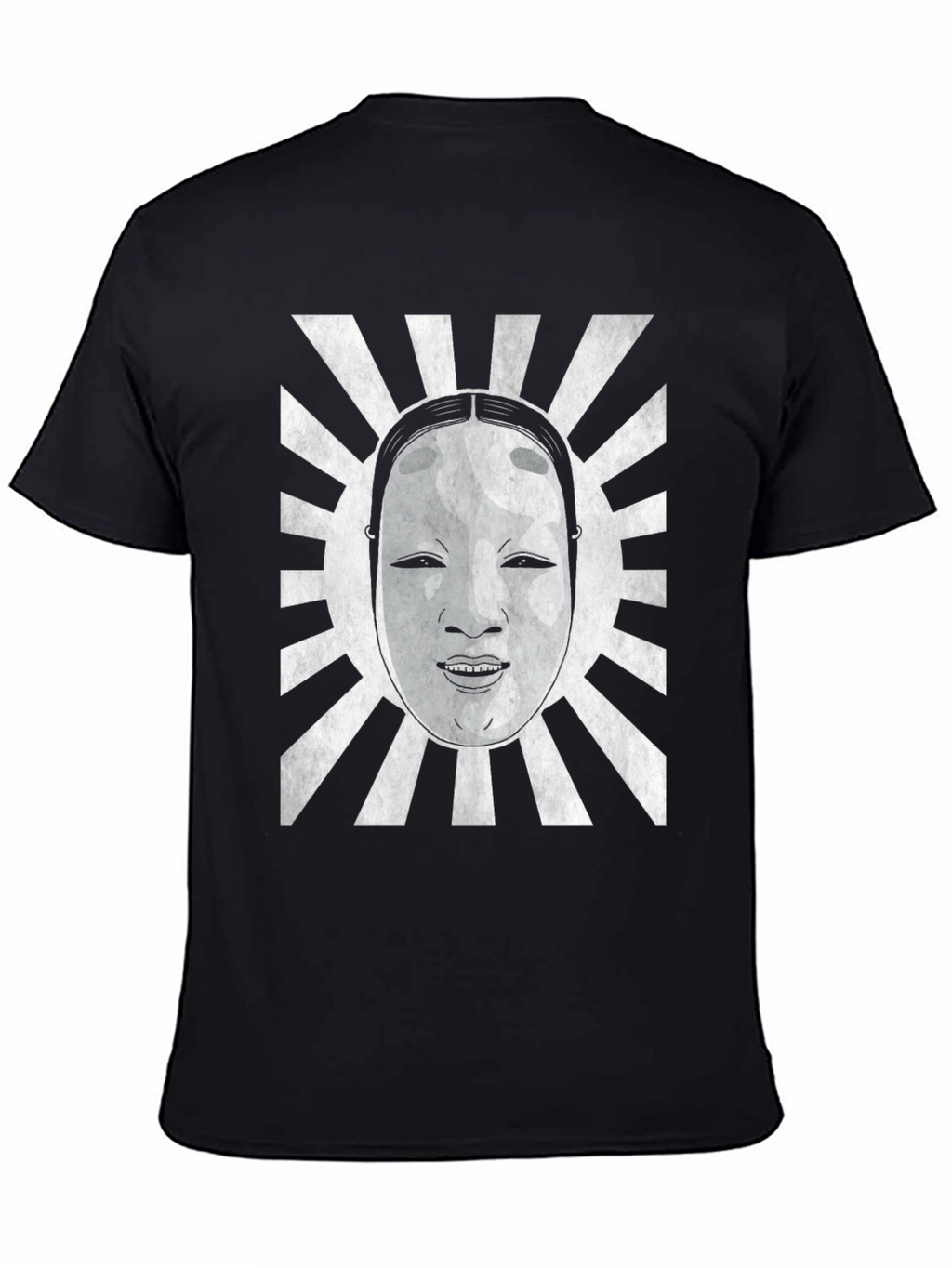 Japanese Noh Mask Graphic Tee - Black Cotton Blend