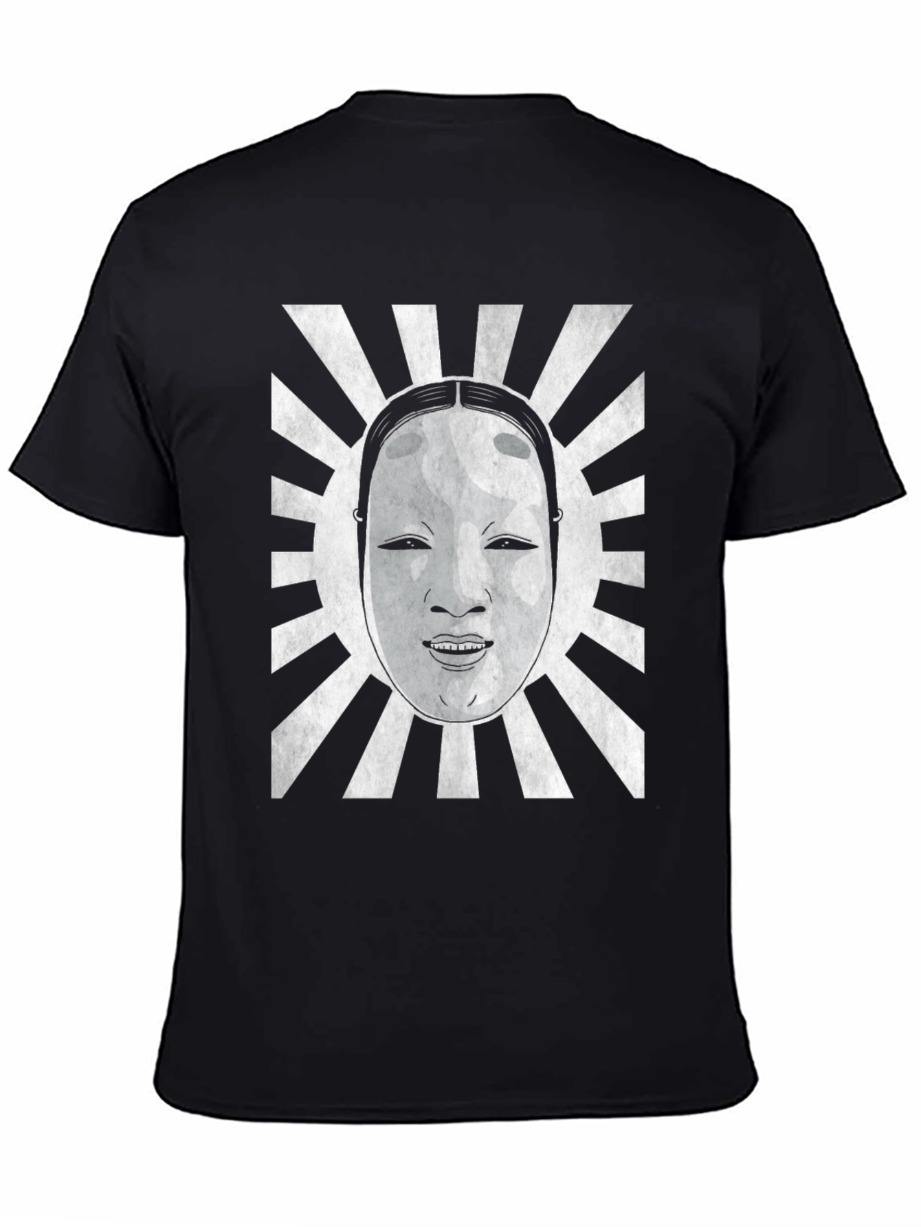 Japanese Noh Mask Graphic Tee - Black Cotton Blend