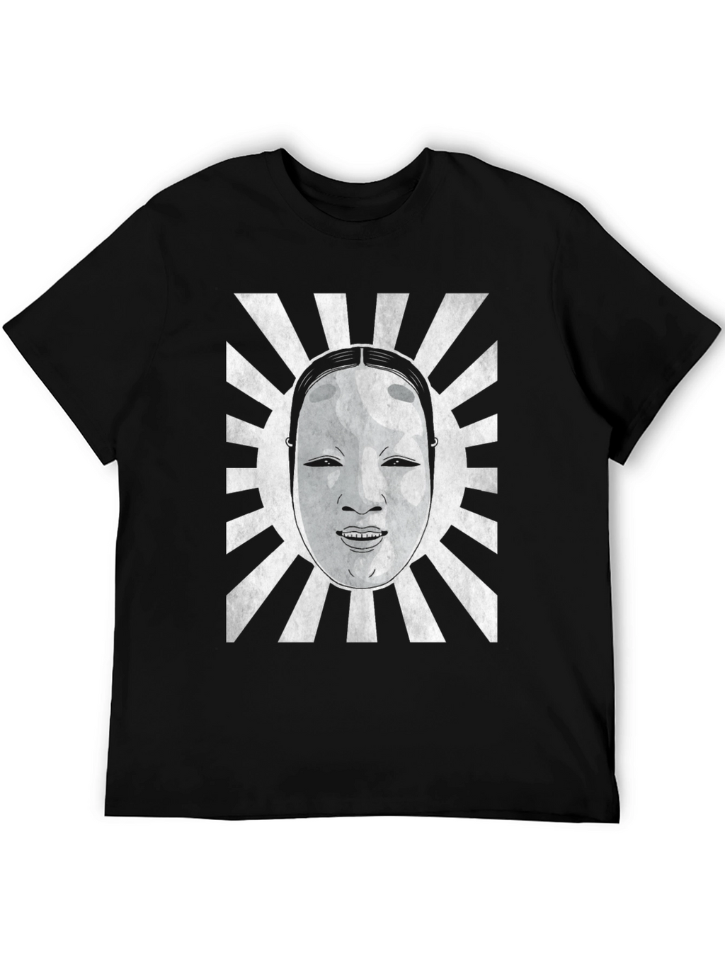 Japanese Noh Mask Graphic Tee - Black Cotton Blend