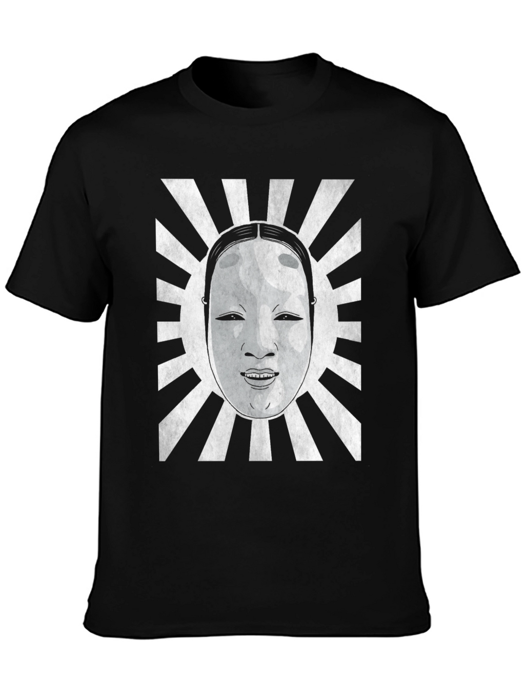 Japanese Noh Mask Graphic Tee - Black Cotton Blend
