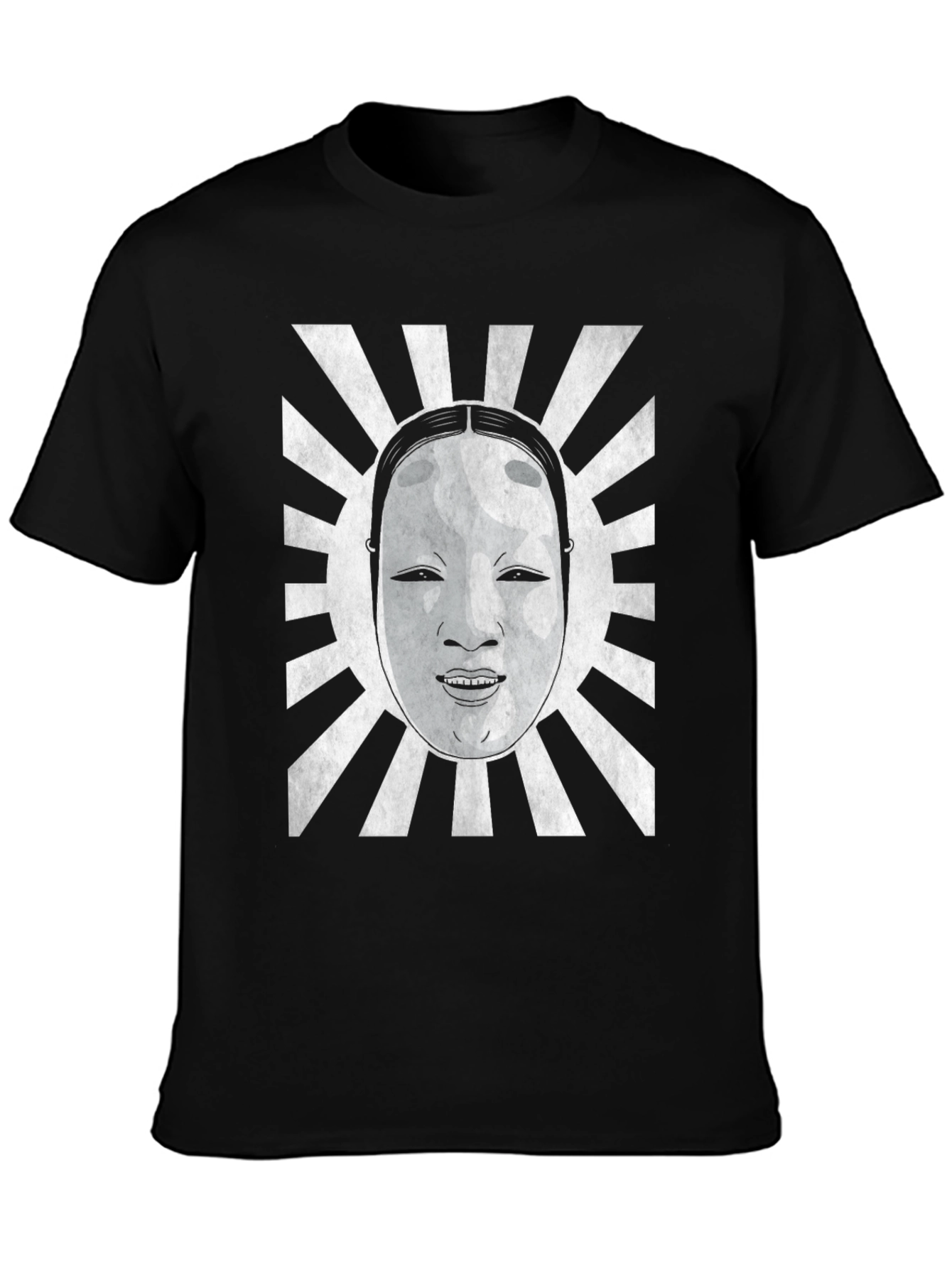 Japanese Noh Mask Graphic Tee - Black Cotton Blend