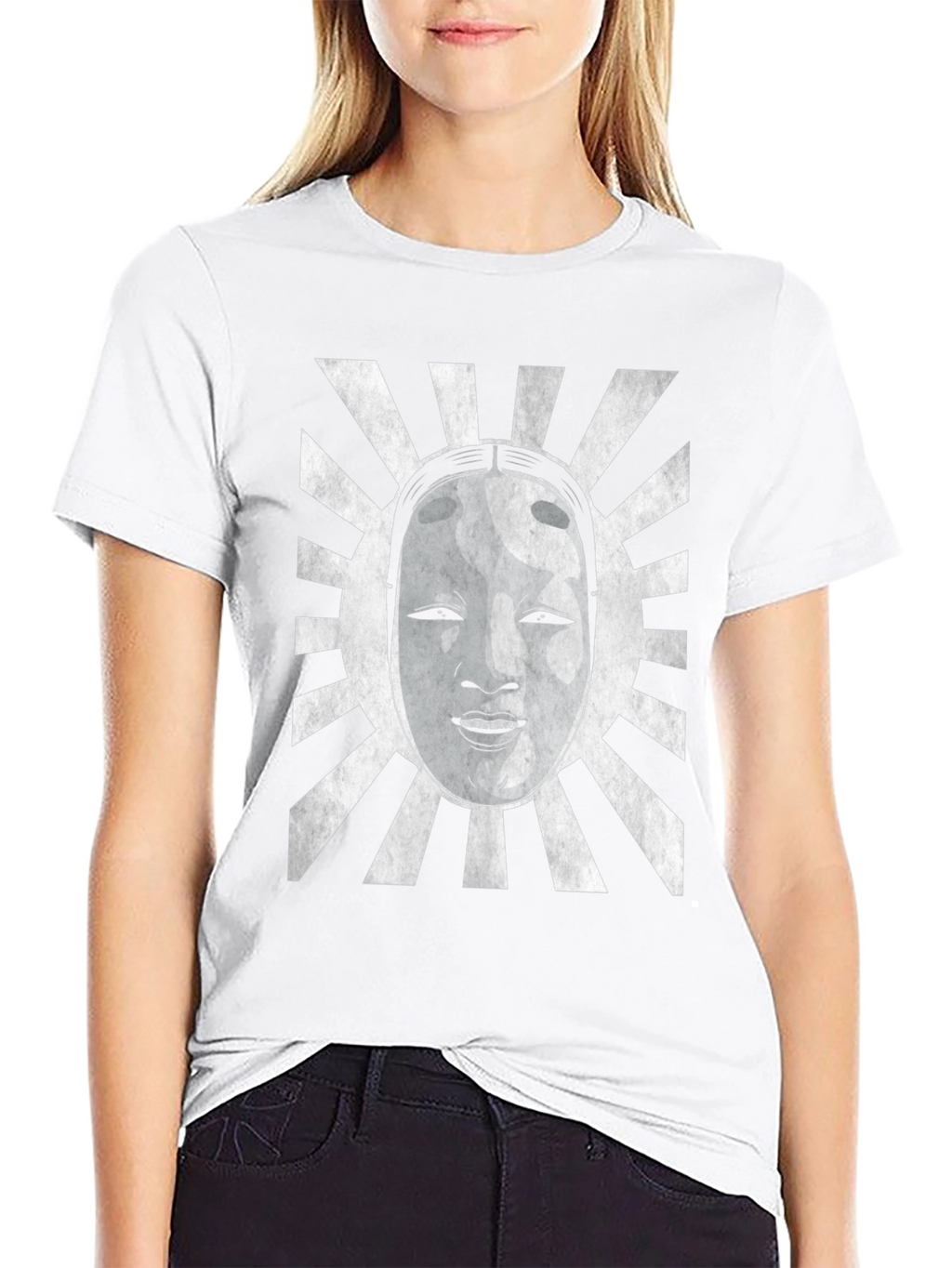Japanese Noh Mask Graphic Tee - Black Cotton Blend