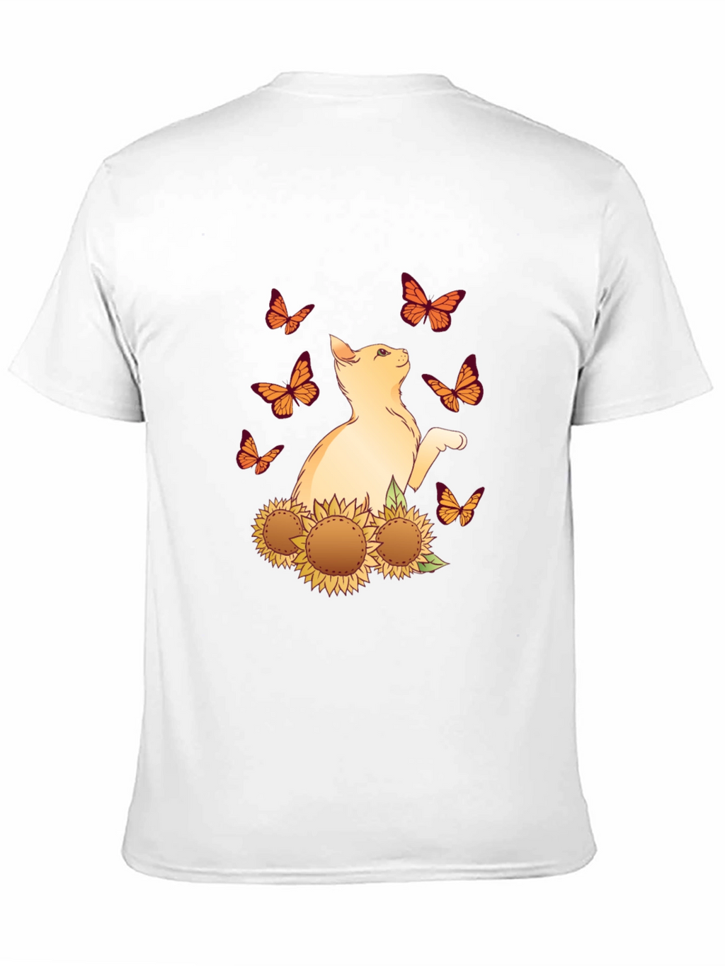 Cat Butterfly Sunflower Black Graphic Tee