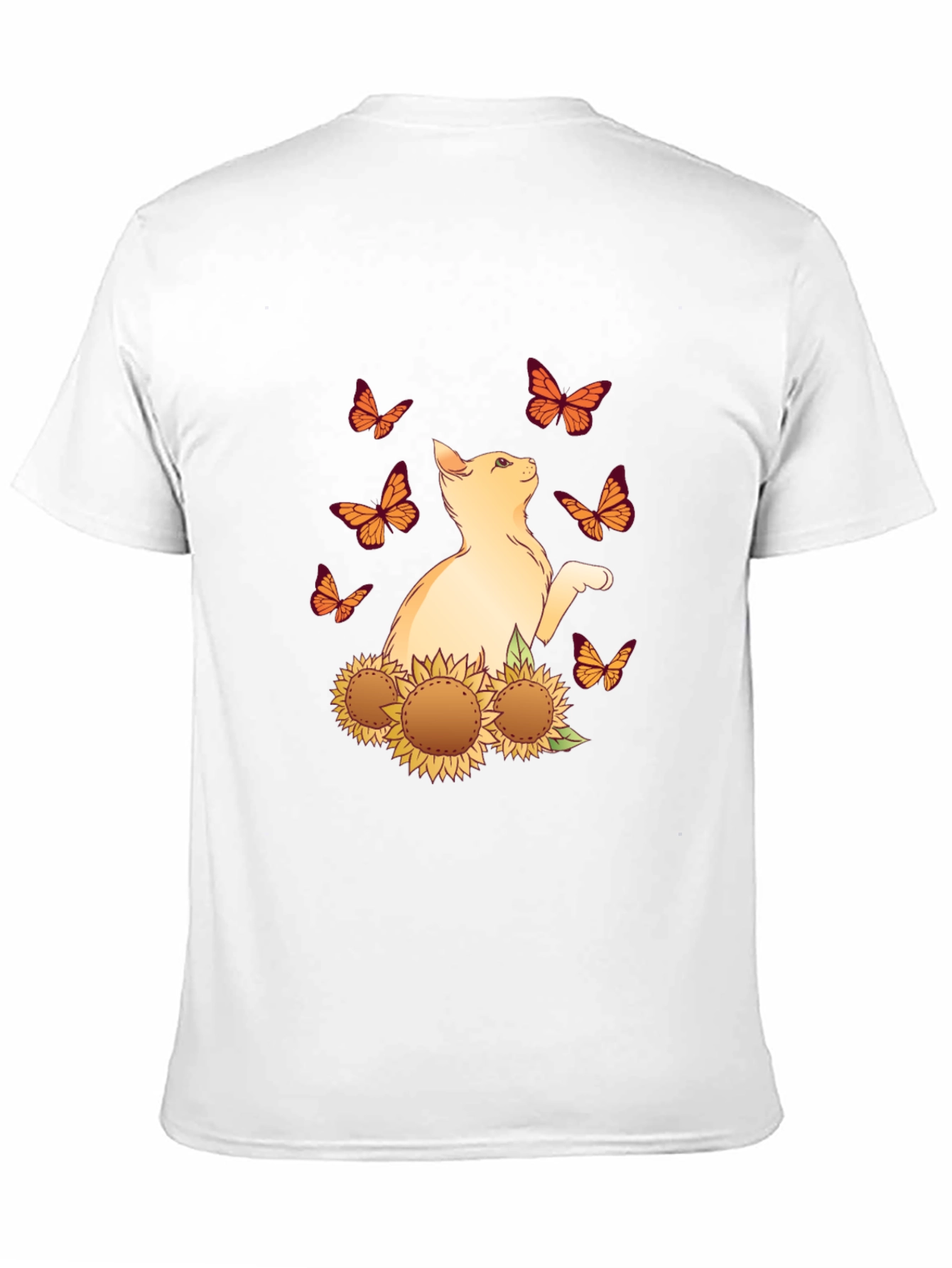 Cat Butterfly Sunflower Black Graphic Tee