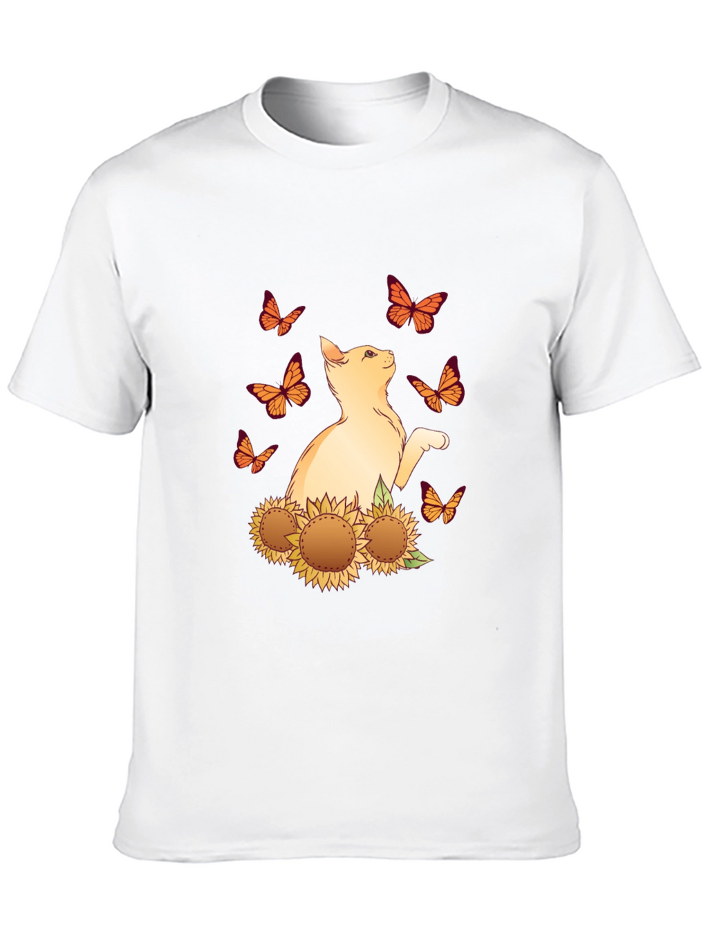 Cat Butterfly Sunflower Black Graphic Tee